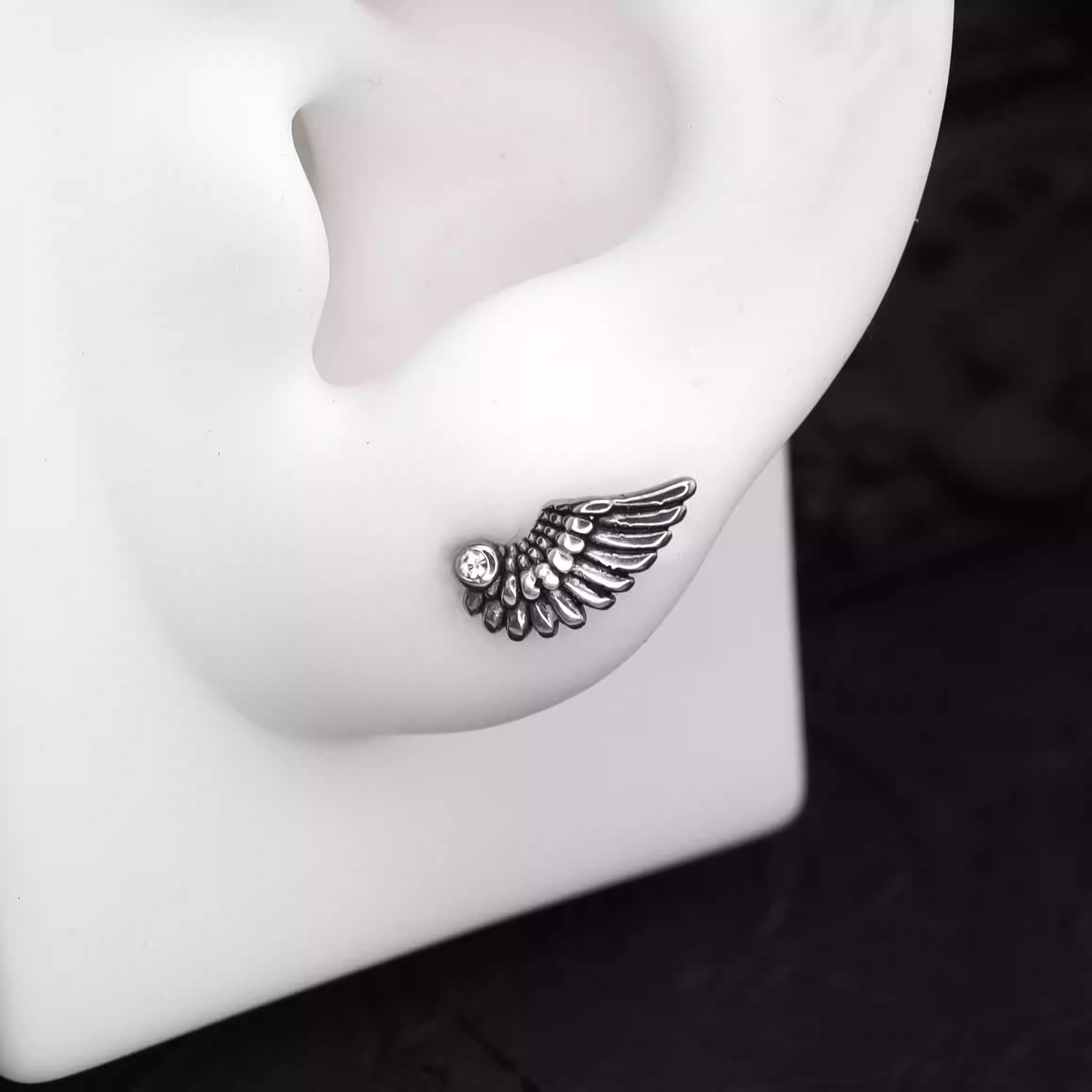 Single Wing CZ stainless steel Ear Stud - Single Wing CZ stainless steel Ear Stud - Single by CRUXJEWELRY