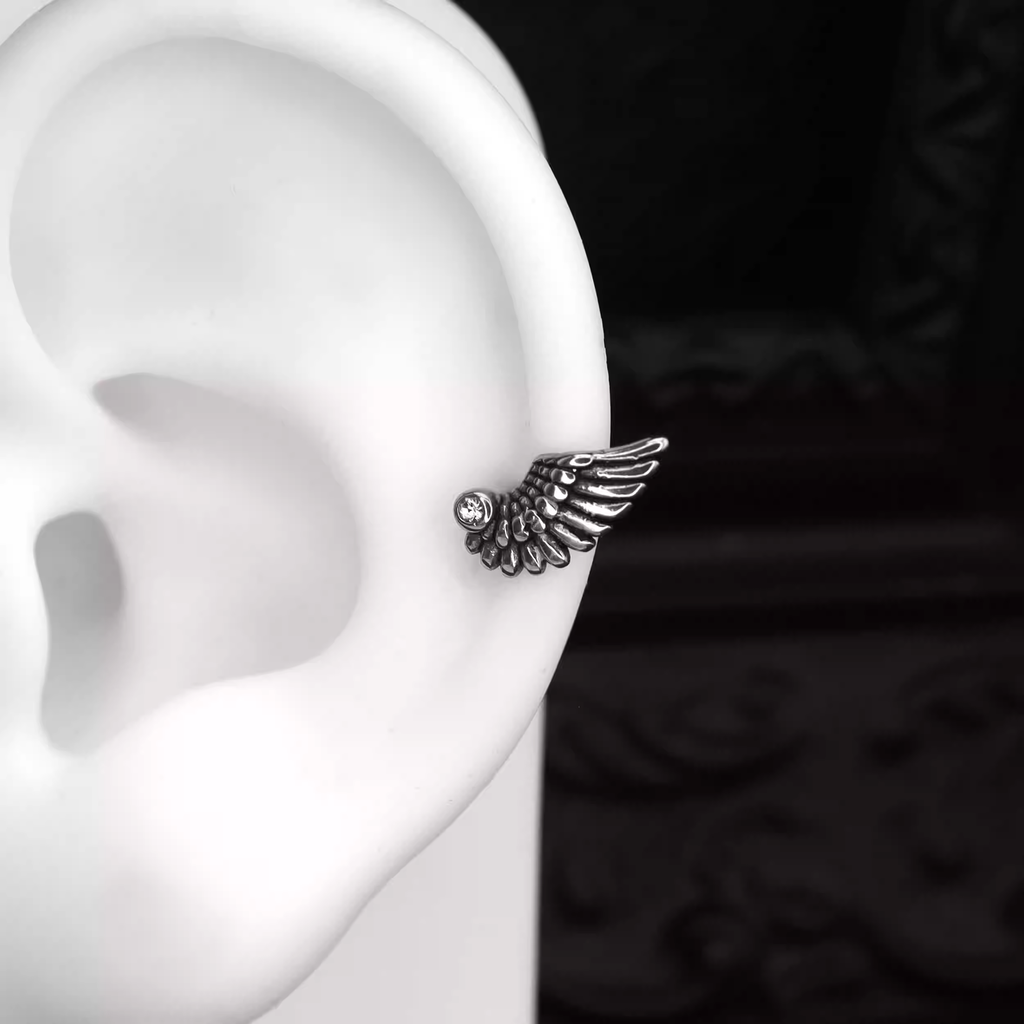 Single Wing CZ stainless steel Ear Stud - Single Wing CZ stainless steel Ear Stud - Single by CRUXJEWELRY