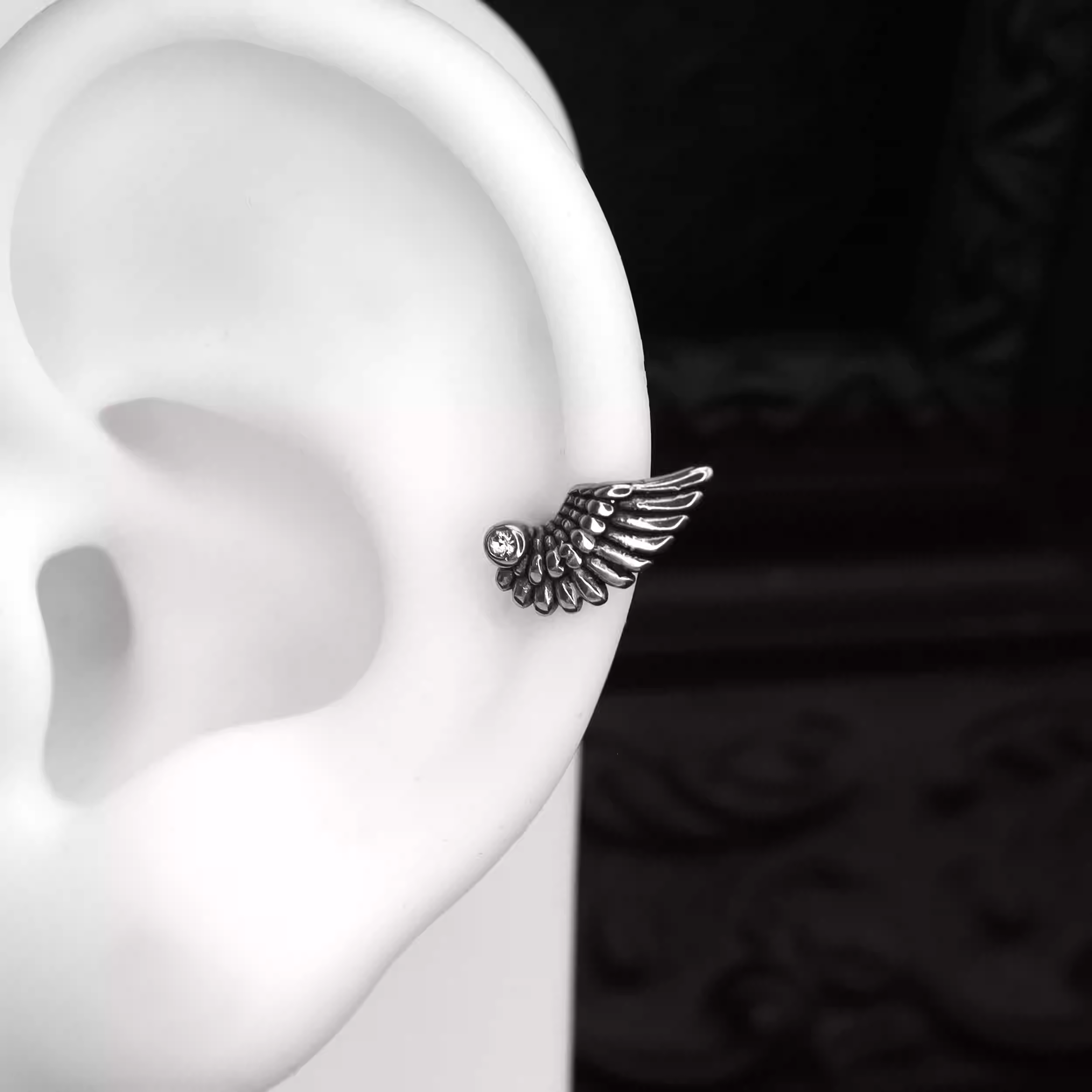 Single Wing CZ stainless steel Ear Stud - Single Wing CZ stainless steel Ear Stud - Single by CRUXJEWELRY