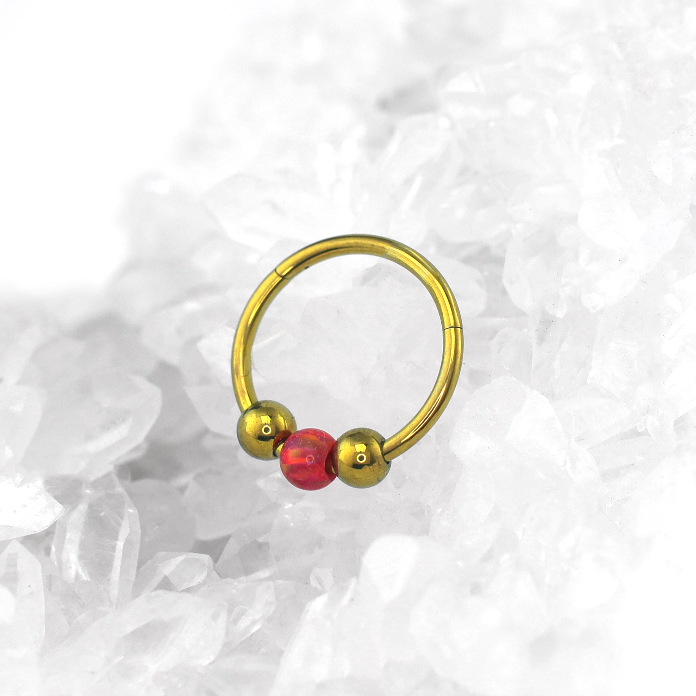 Spinning Ball Opal Titanium Segment Hoop - Spinning Ball Opal Titanium Segment Hoop - Gold by CRUXJEWELRY