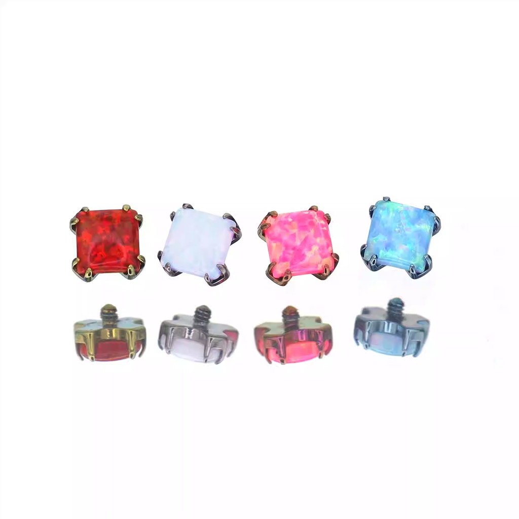 Square CZ Titanium Internally Threaded Labret Stud - Square CZ Titanium Internally Threaded Labret Stud - Green / 6mm by CRUXJEWELRY