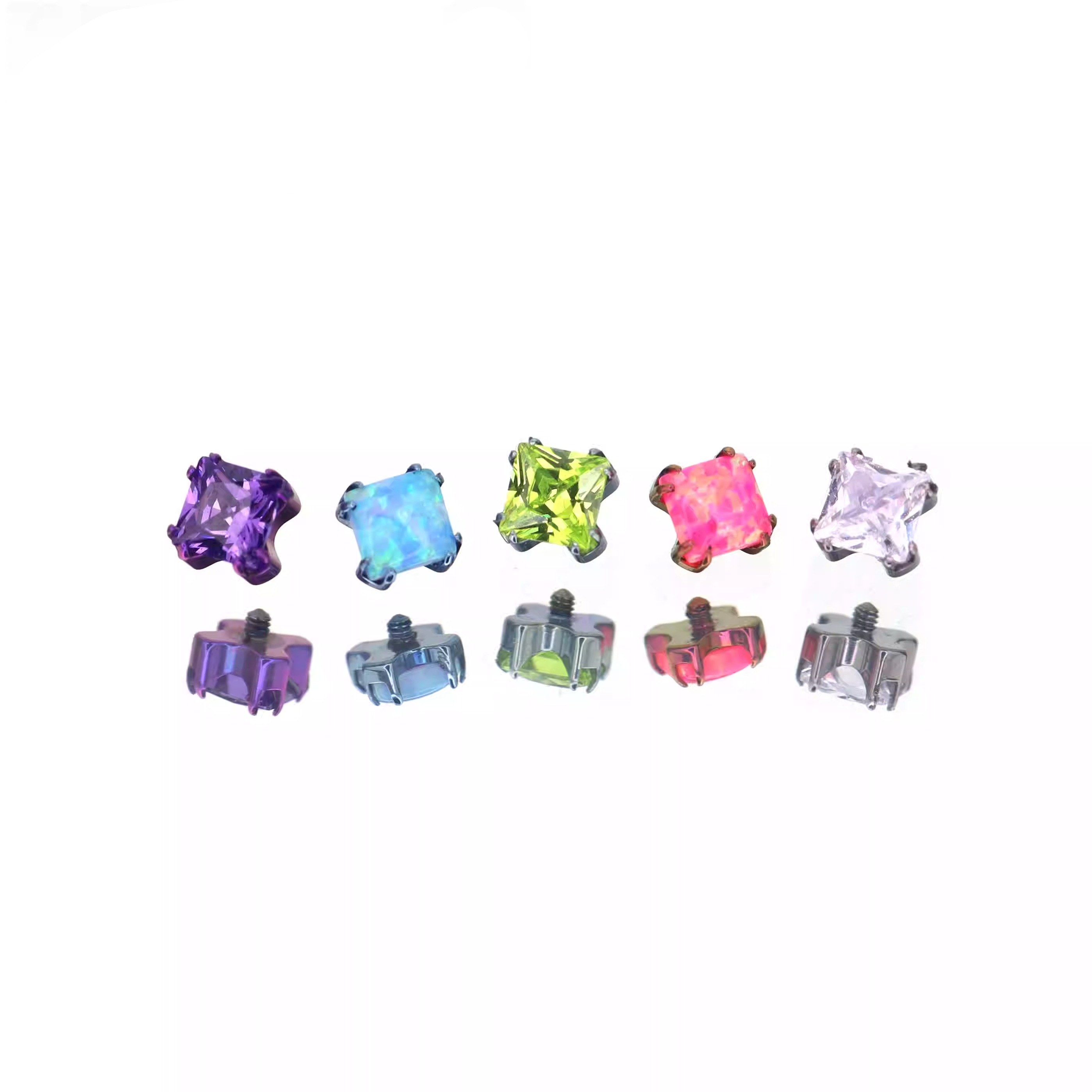 Square CZ Titanium Internally Threaded Labret Stud - Square CZ Titanium Internally Threaded Labret Stud - Green / 6mm by CRUXJEWELRY