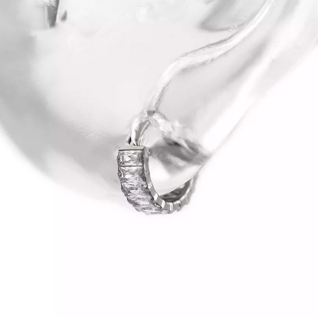 Iridescent Chunky Iced Out Square CZ Titanium Lobe Ring - Iridescent Chunky Iced Out Square CZ Titanium Lobe Ring - White by CRUXJEWELRY