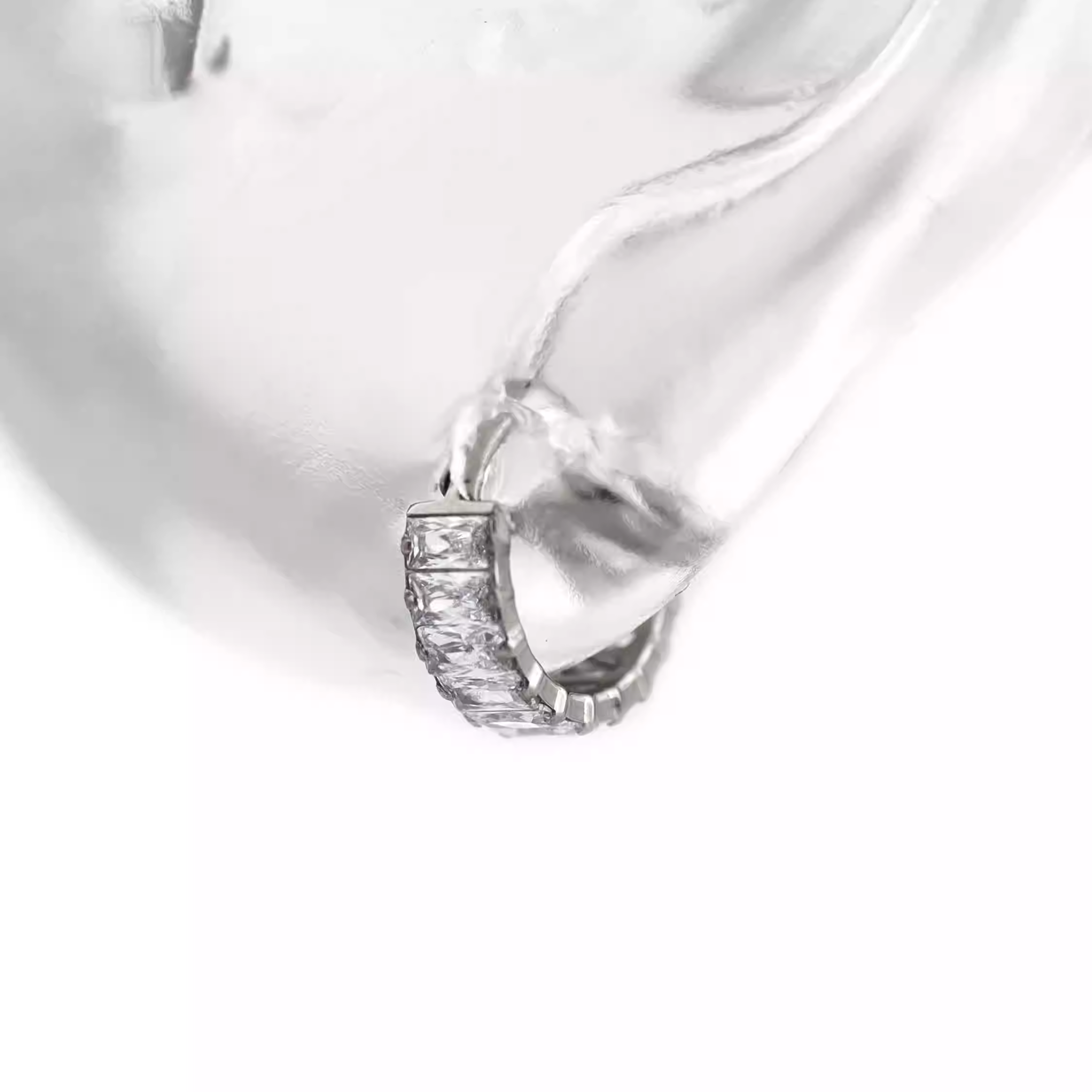 Iridescent Chunky Iced Out Square CZ Titanium Lobe Ring - Iridescent Chunky Iced Out Square CZ Titanium Lobe Ring - White by CRUXJEWELRY