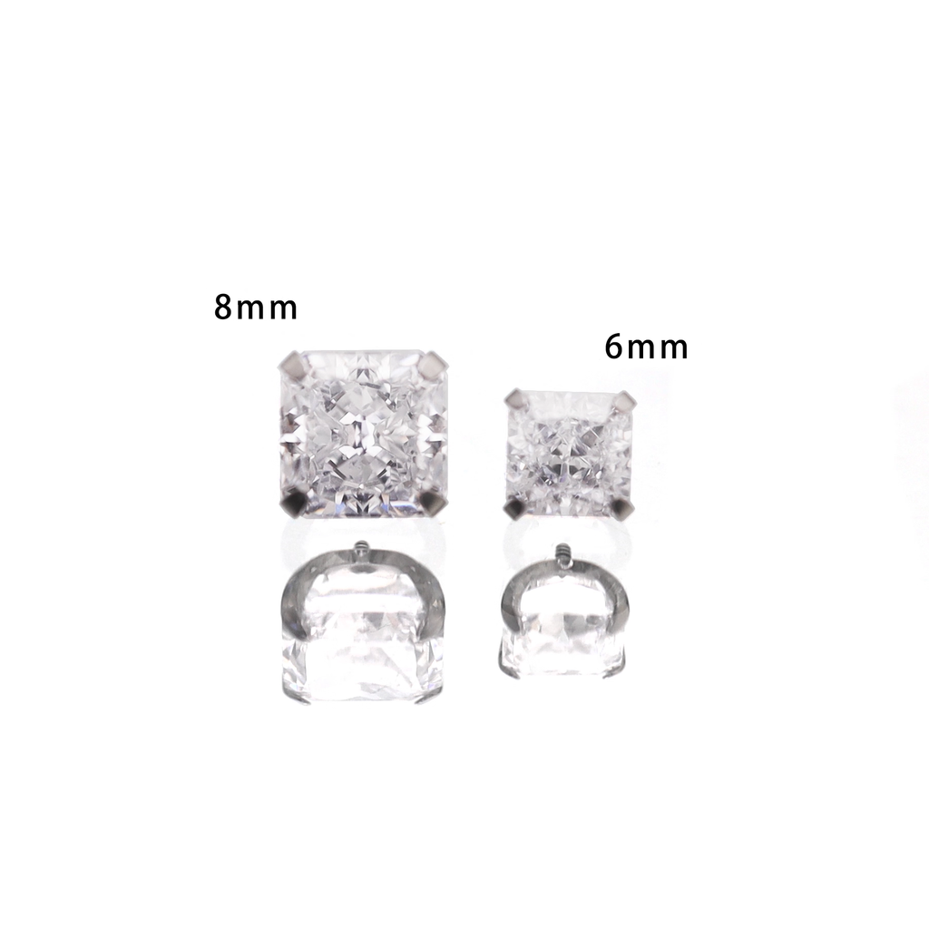 Square Pink & White CZ Titanium Ear Studs - Square Pink & White CZ Titanium Ear Studs - Deep Pink / 6mm / 6mm by CRUXJEWELRY