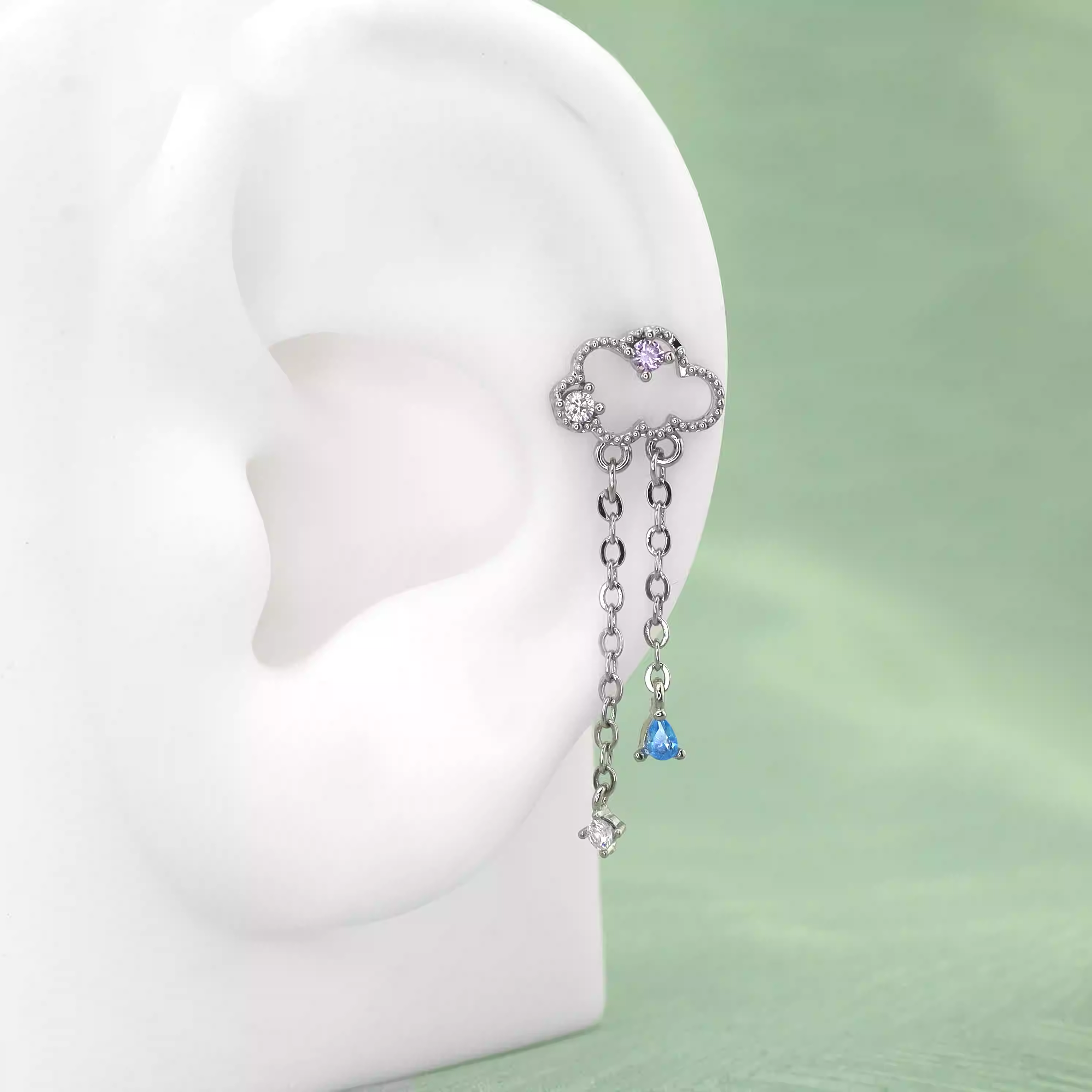 Cloud & Raindrop Pendant Ear Stud - Cloud & Raindrop Pendant Ear Stud - Single by CRUXJEWELRY