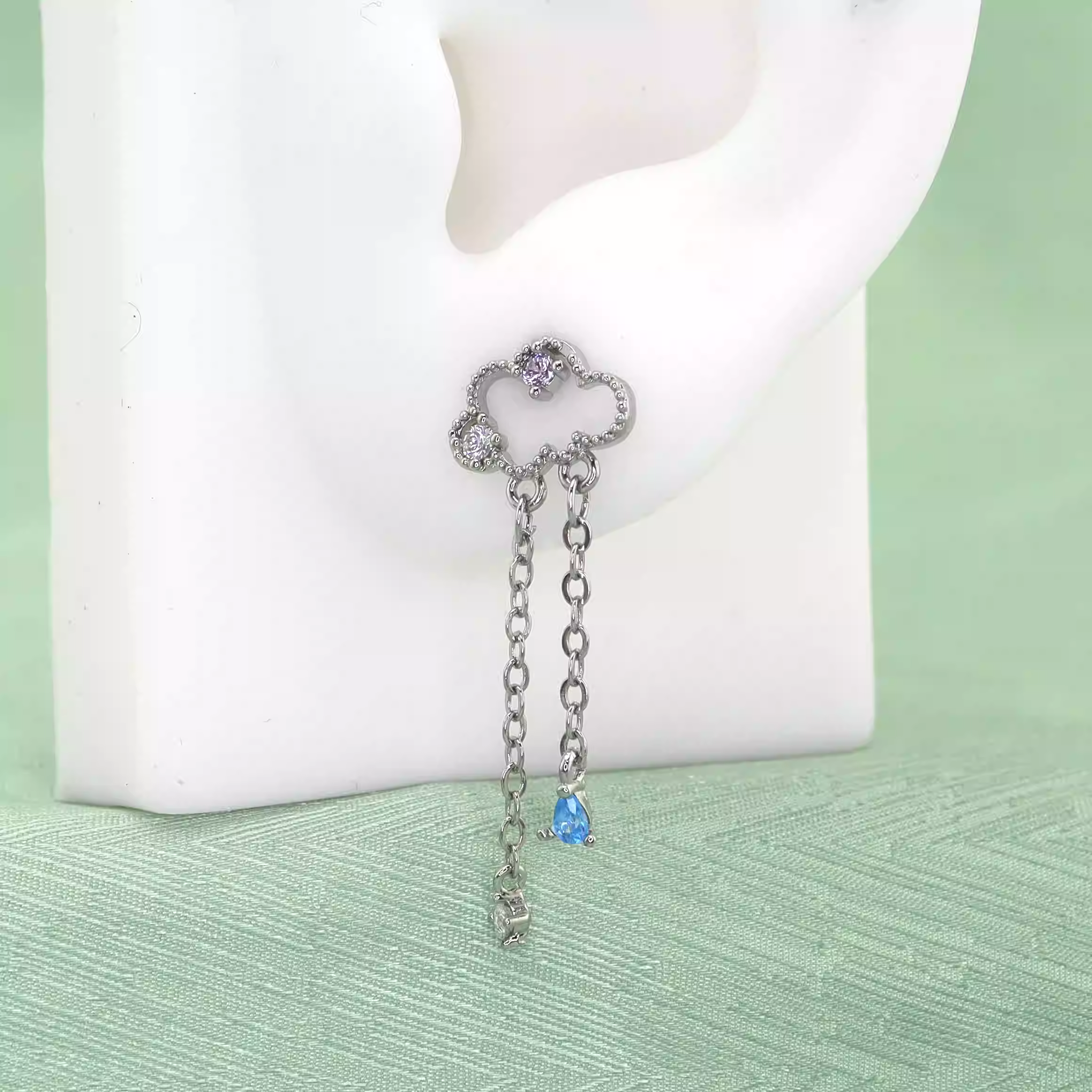 Cloud & Raindrop Pendant Ear Stud - Cloud & Raindrop Pendant Ear Stud - Single by CRUXJEWELRY