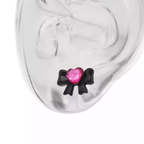 Thin Gauge Heart Pink CZ Resin Bow Stainless Steel Ear Studs - Thin Gauge Heart Pink CZ Resin Bow Stainless Steel Ear Studs - Single / 0.8mm/20G by CRUXJEWELRY