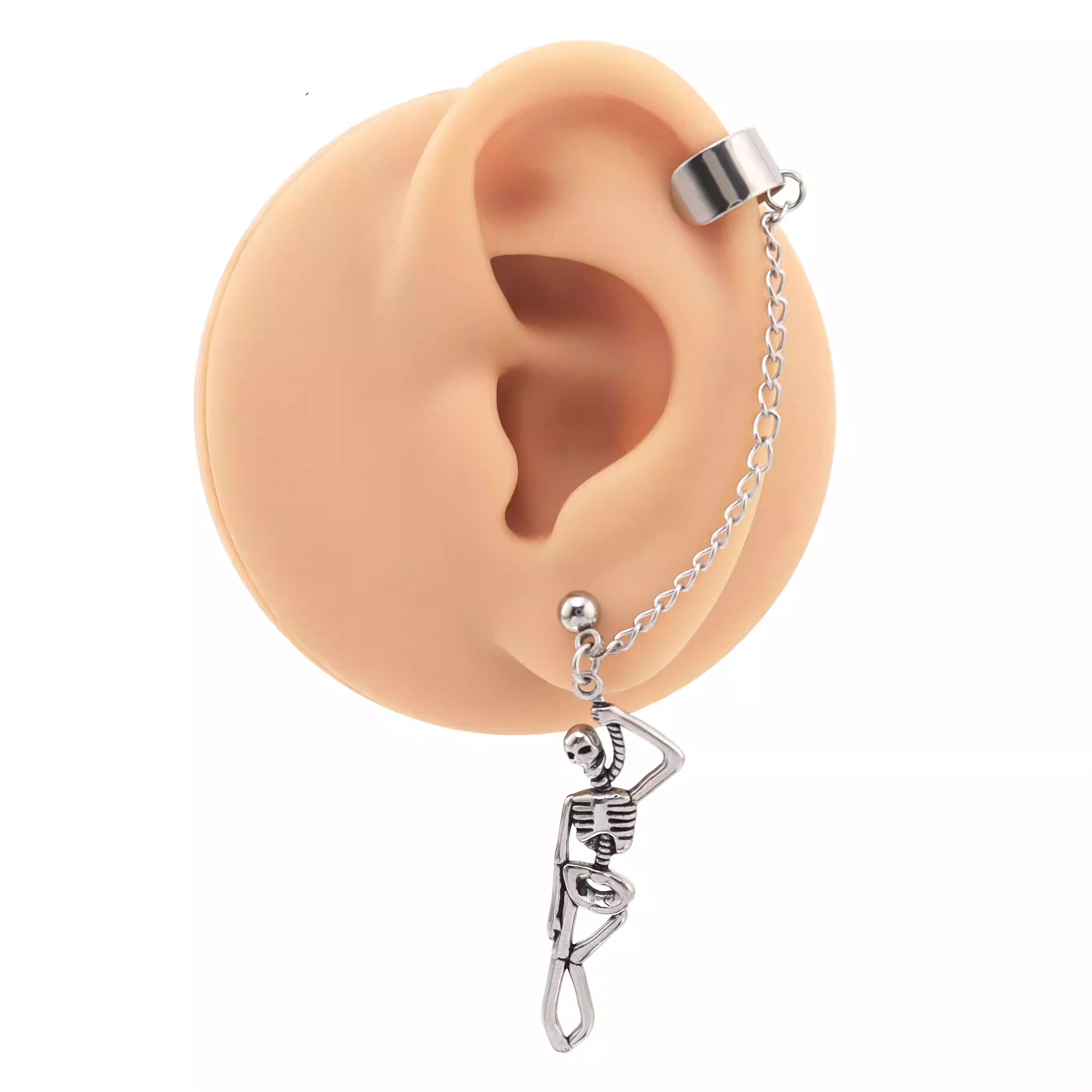 Openwork Skull Chain Dangle Stainless steel Earrings - Openwork Skull Chain Dangle Stainless steel Earrings - Single by CRUXJEWELRY