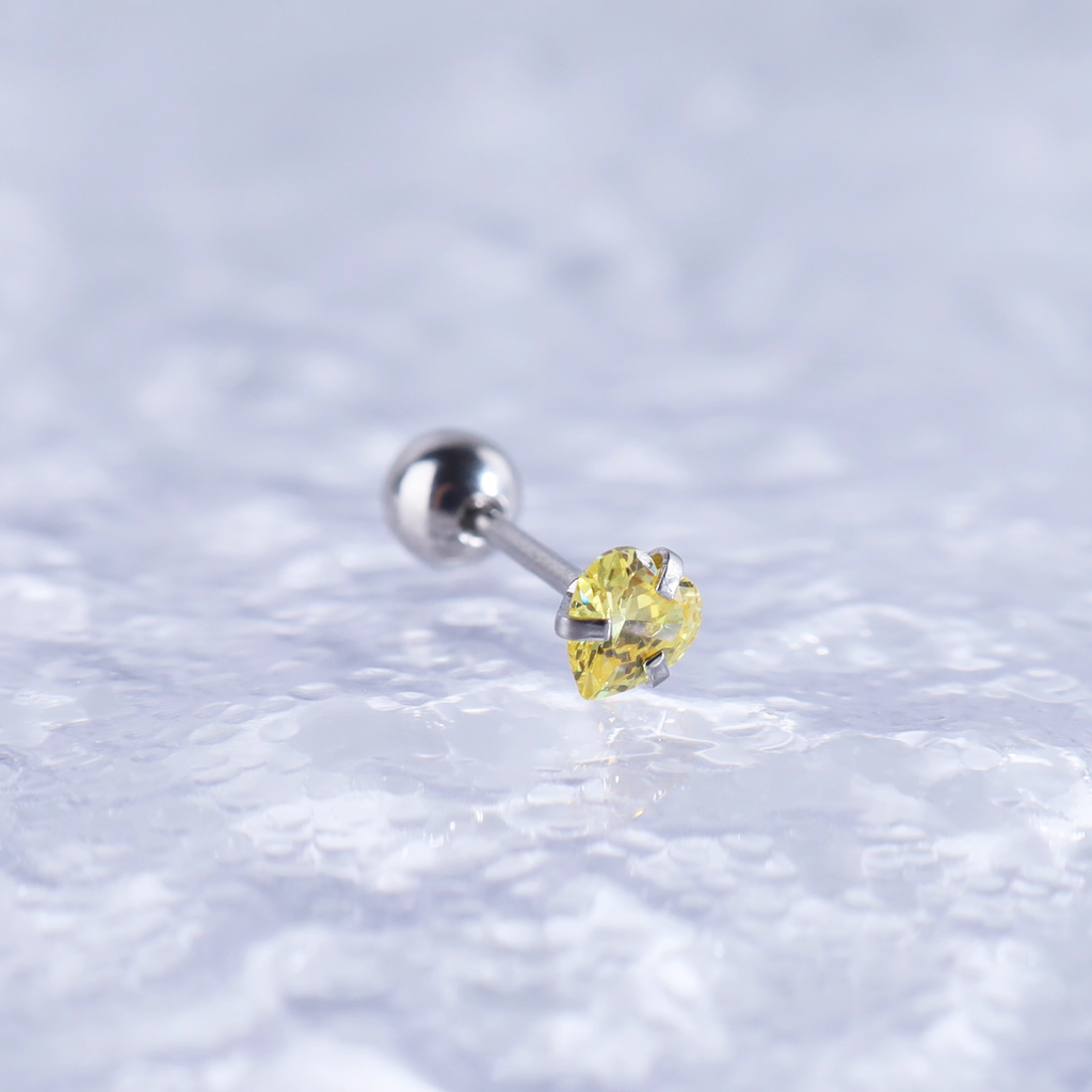 Iridescent Heart CZ Stainless Steel Ball-Back Studs - Iridescent Heart CZ Stainless Steel Ball-Back Studs - Pink by CRUXJEWELRY