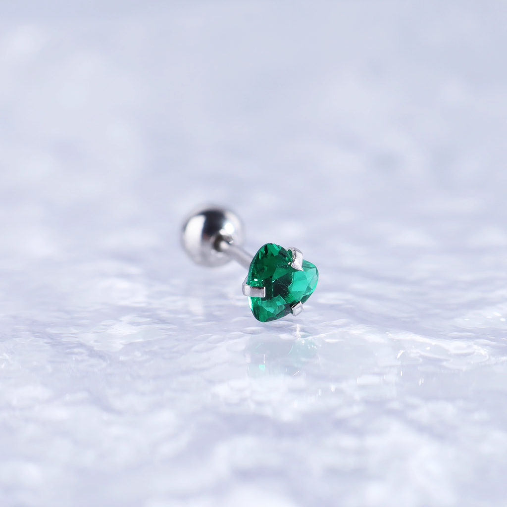 Iridescent Heart CZ Stainless Steel Ball-Back Studs - Iridescent Heart CZ Stainless Steel Ball-Back Studs - Green by CRUXJEWELRY