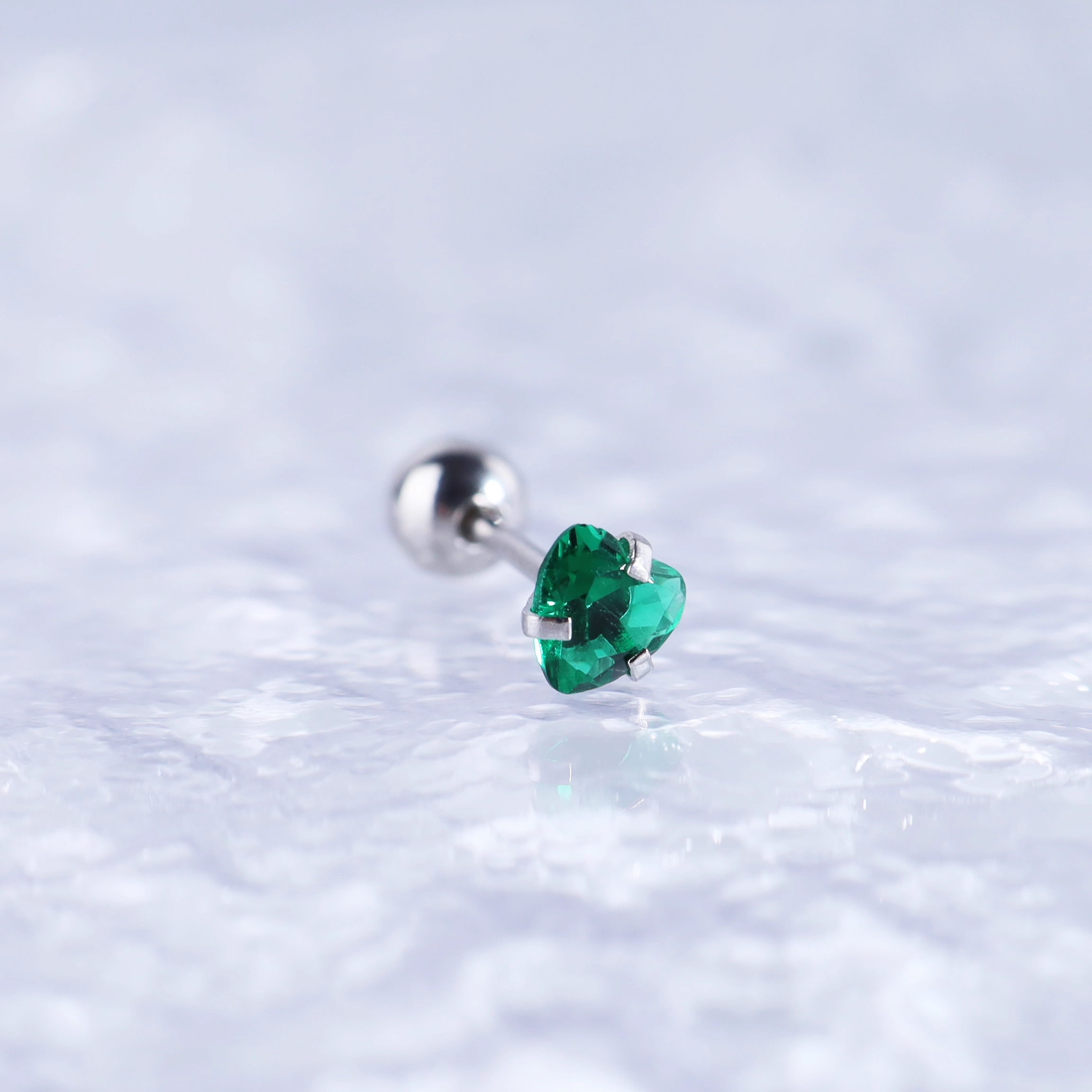 Iridescent Heart CZ Stainless Steel Ball-Back Studs - Iridescent Heart CZ Stainless Steel Ball-Back Studs - Green by CRUXJEWELRY