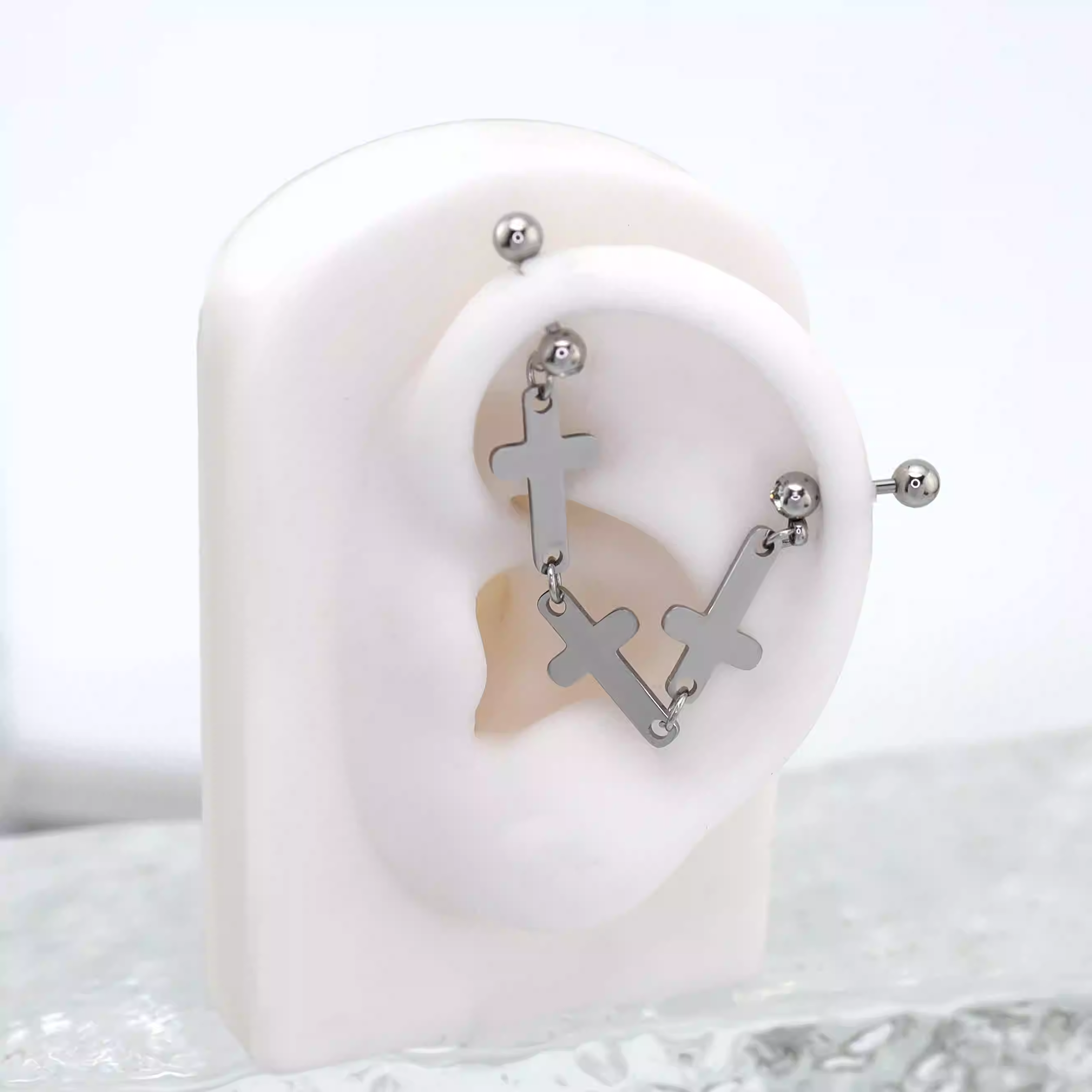 Triple Cross Drop Chain Stainless steel Industrial Barbell - Triple Cross Drop Chain Stainless steel Industrial Barbell - Default Title by CRUXJEWELRY