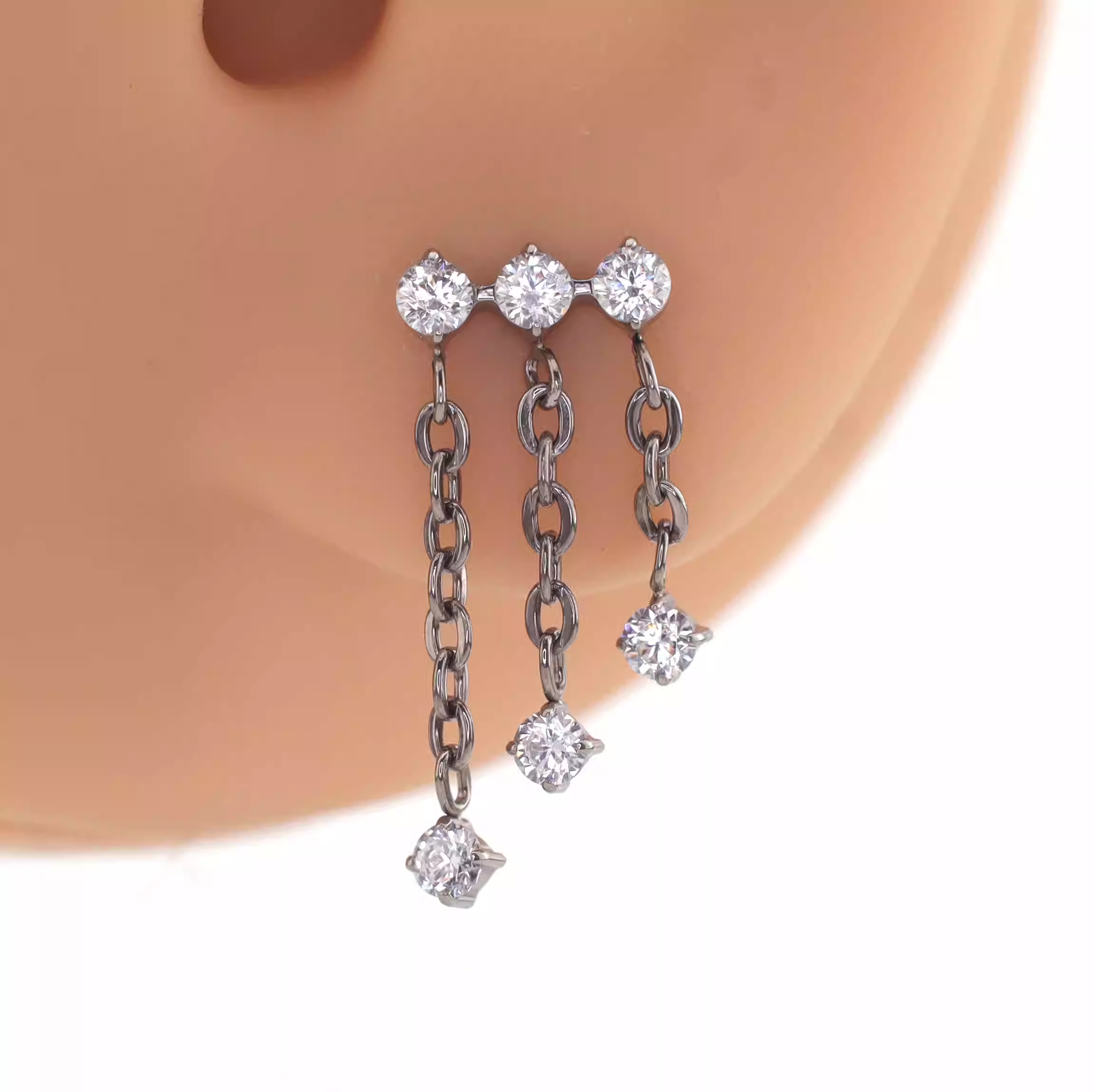 Triple Drop CZ Titanium Ear Studs - Triple Drop CZ Titanium Ear Studs - Sliver / 6mm by CRUXJEWELRY