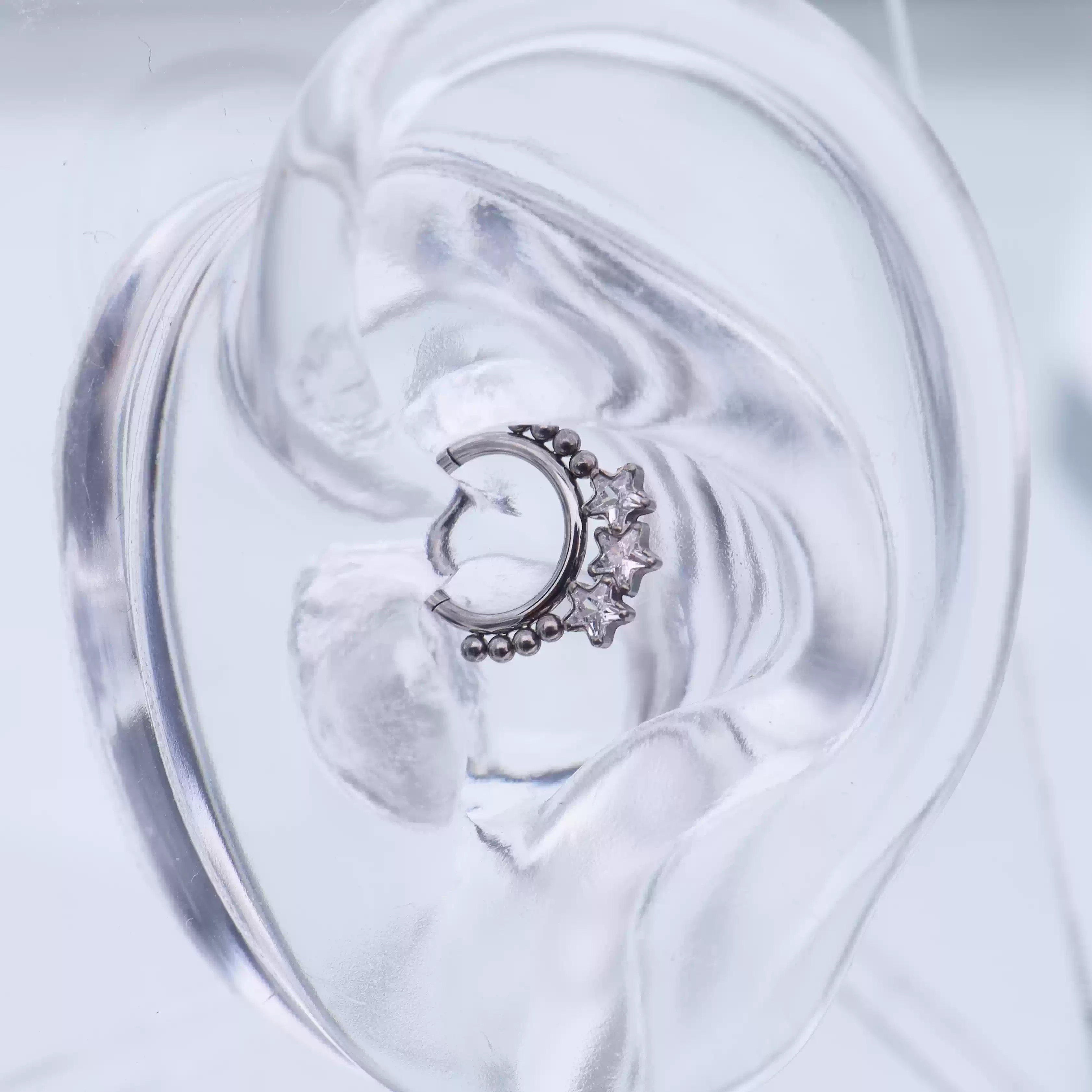 Triple Star CZ Titanium Segment Septum/Ear Hoop - Triple Star CZ Titanium Segment Septum/Ear Hoop - silver-1 by CRUXJEWELRY