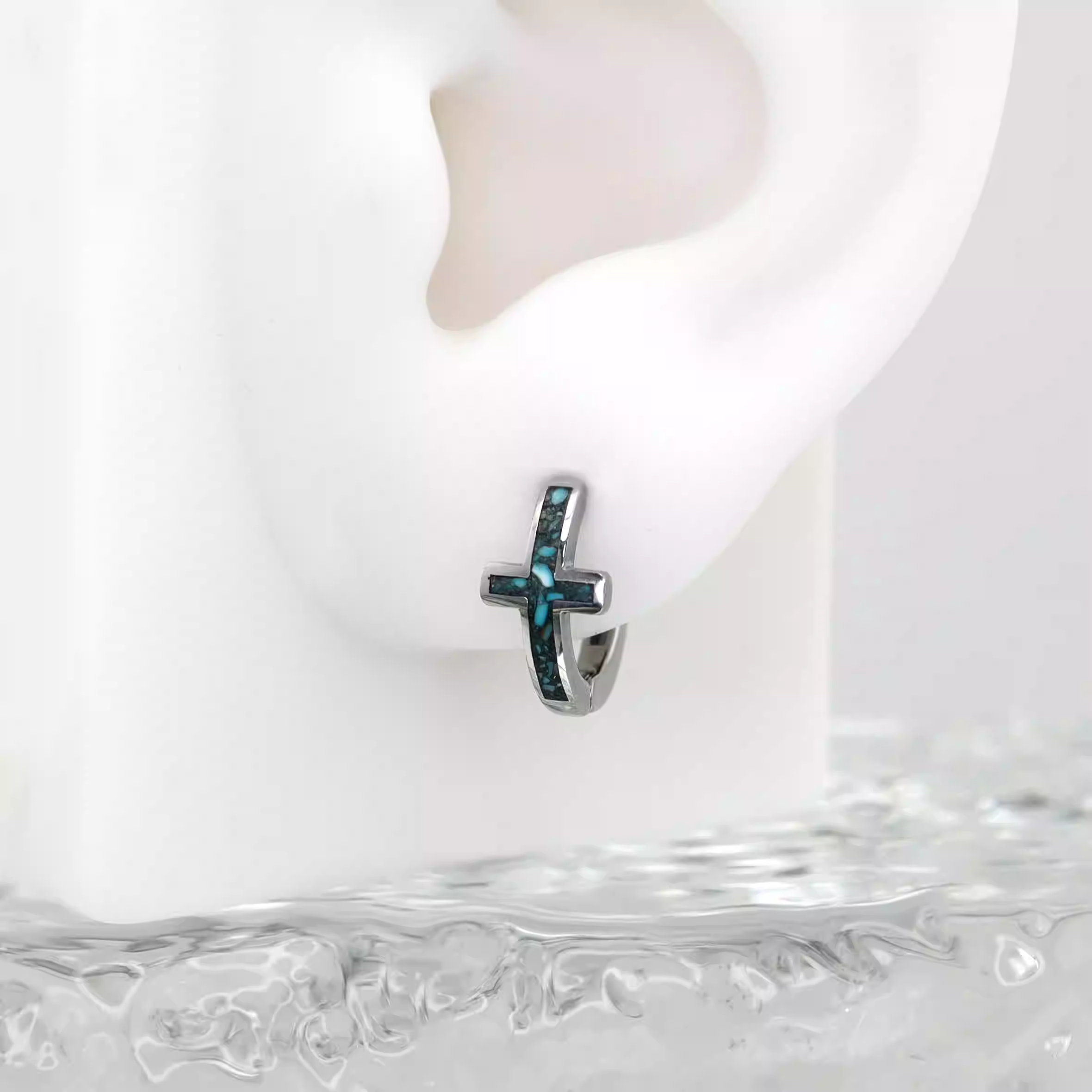 Turquoise Cross stainless steel Earrings - Turquoise Cross stainless steel Earrings - Single by CRUXJEWELRY