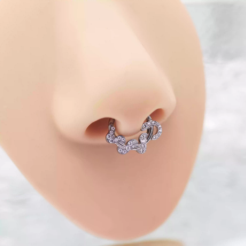 Twisting Serpent CZ Titanium Segment Hoop - Twisting Serpent CZ Titanium Segment Hoop - Green by CRUXJEWELRY