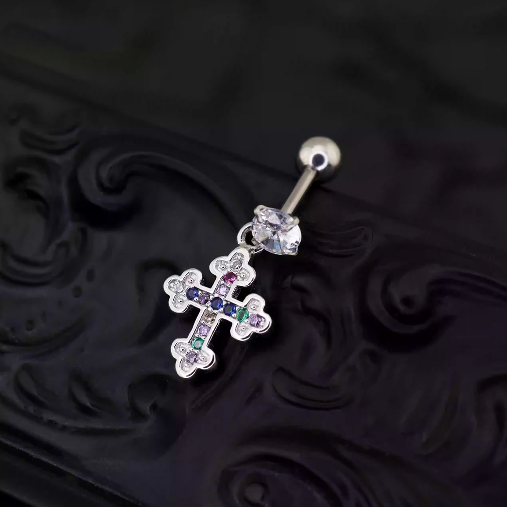 Vintage Cross Pendant Rainbow CZ Stainless steel Ear Studs - Vintage Cross Pendant Rainbow CZ Stainless steel Ear Studs - Single by CRUXJEWELRY