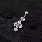 Vintage Cross Pendant Rainbow CZ Stainless steel Ear Studs - Vintage Cross Pendant Rainbow CZ Stainless steel Ear Studs - Single by CRUXJEWELRY