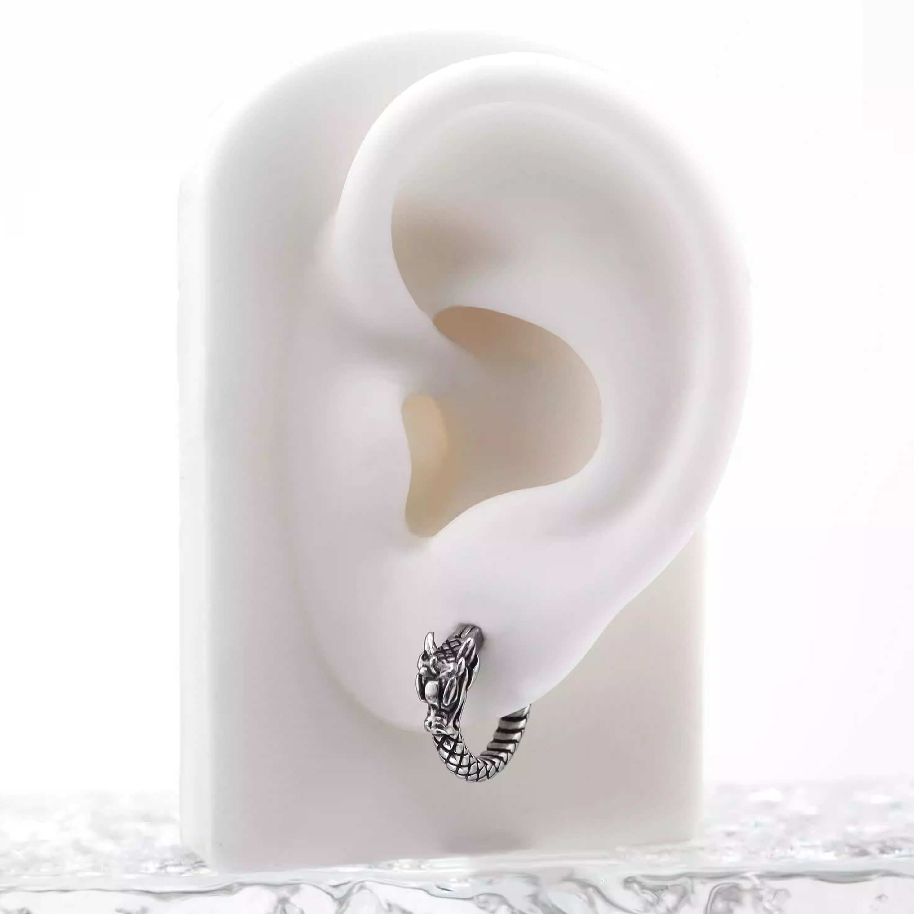 Vintage Engraved Dragon Stainless steel Earrings - Vintage Engraved Dragon Stainless steel Earrings - Single by CRUXJEWELRY