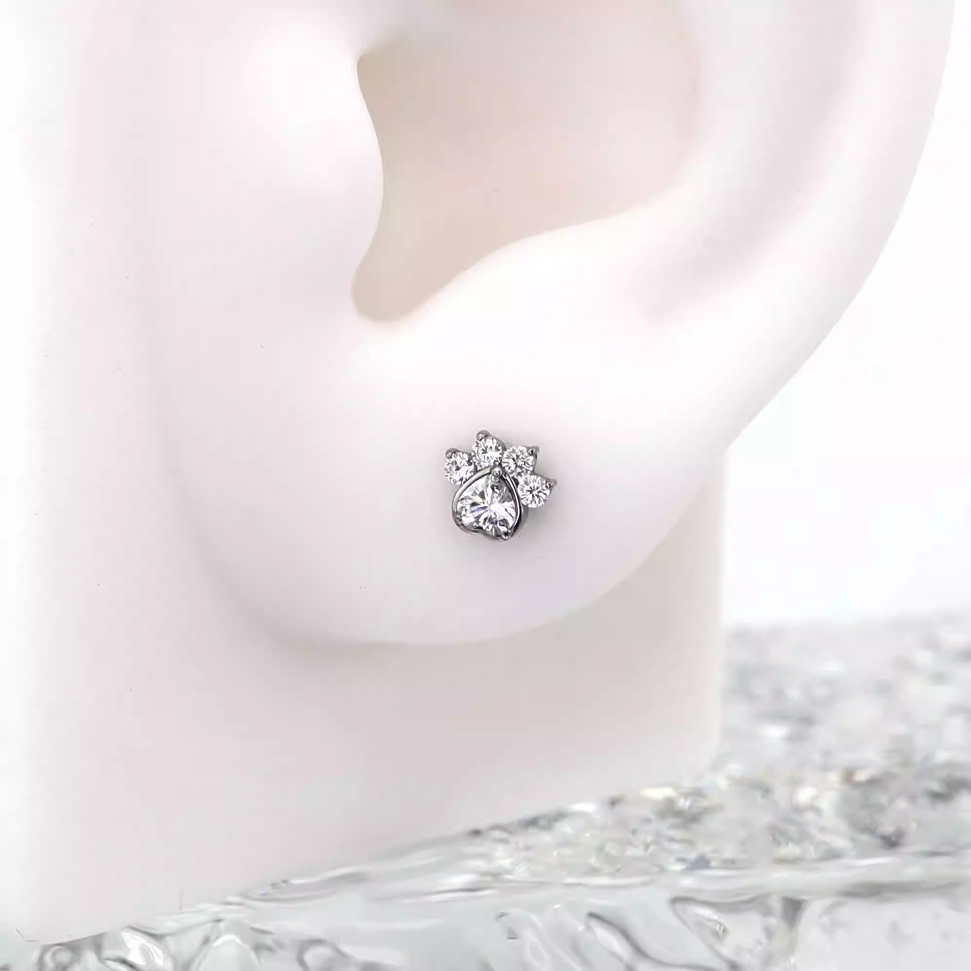 White CZ Cat Paw Titanium Studs - White CZ Cat Paw Titanium Studs - 6mm by CRUXJEWELRY