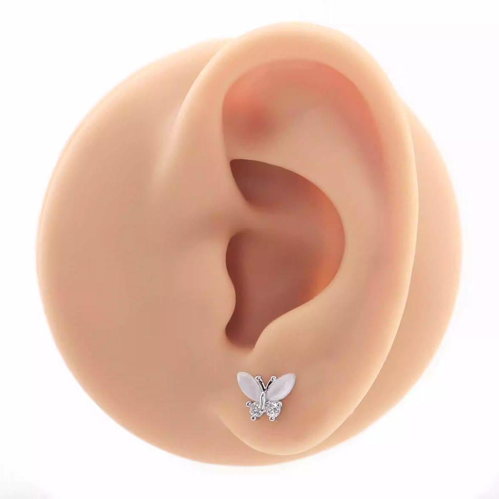 White Elegant CZ Butterfly stainless steel Ear Studs - White Elegant CZ Butterfly stainless steel Ear Studs - Single by CRUXJEWELRY