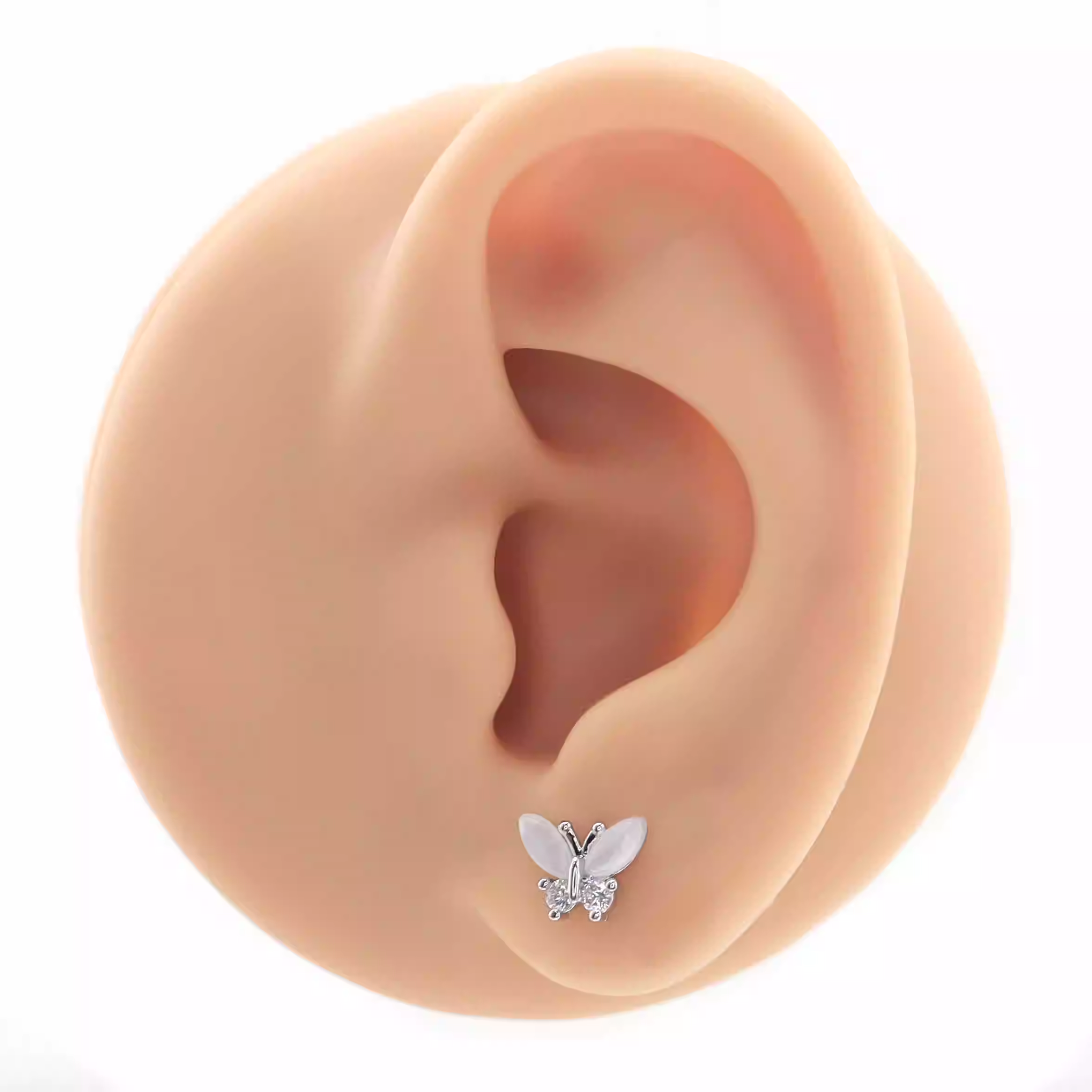 White Elegant CZ Butterfly stainless steel Ear Studs - White Elegant CZ Butterfly stainless steel Ear Studs - Single by CRUXJEWELRY