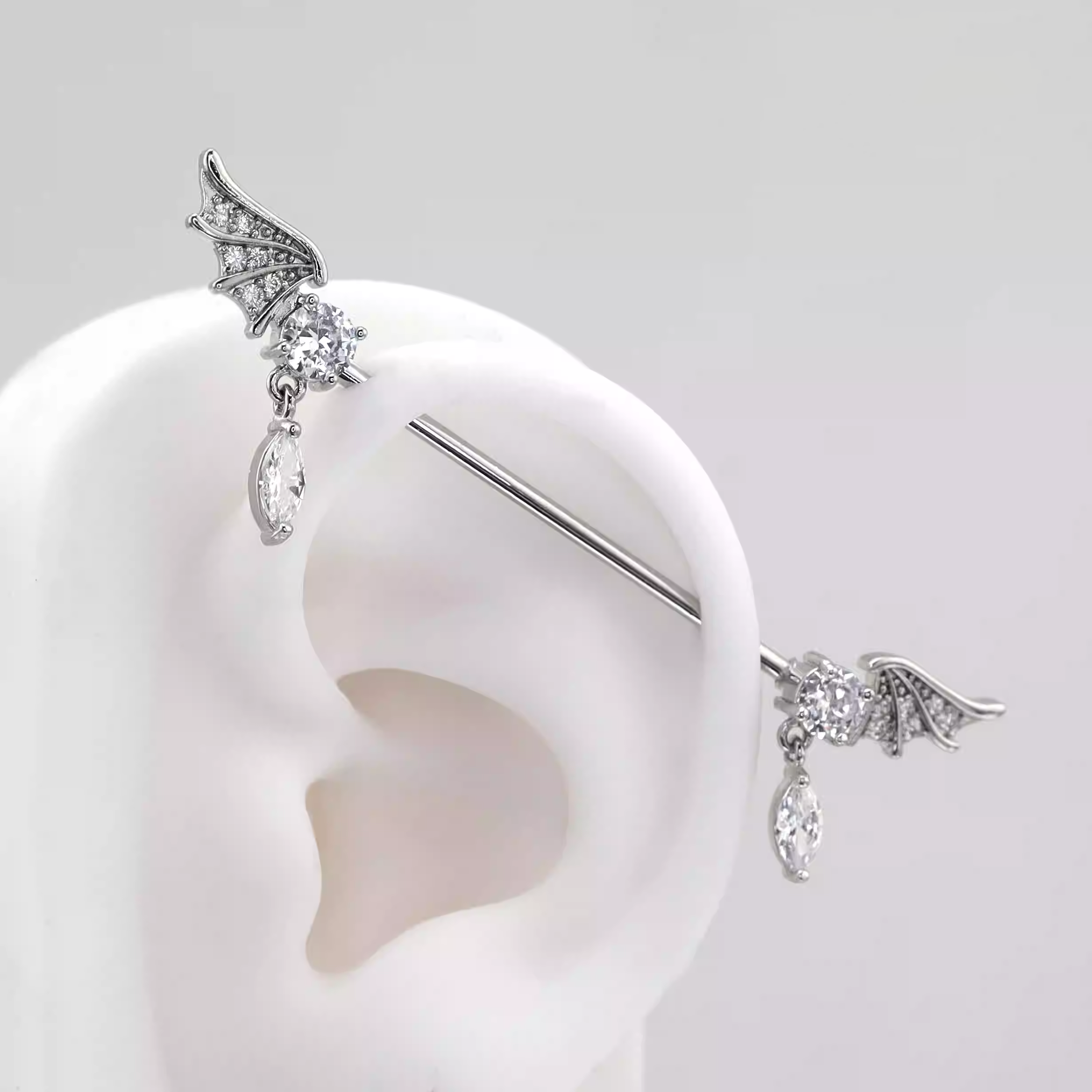 Wing CZ Pendant stainless steel Industrial Barbell - Wing CZ Pendant stainless steel Industrial Barbell - Default Title by CRUXJEWELRY