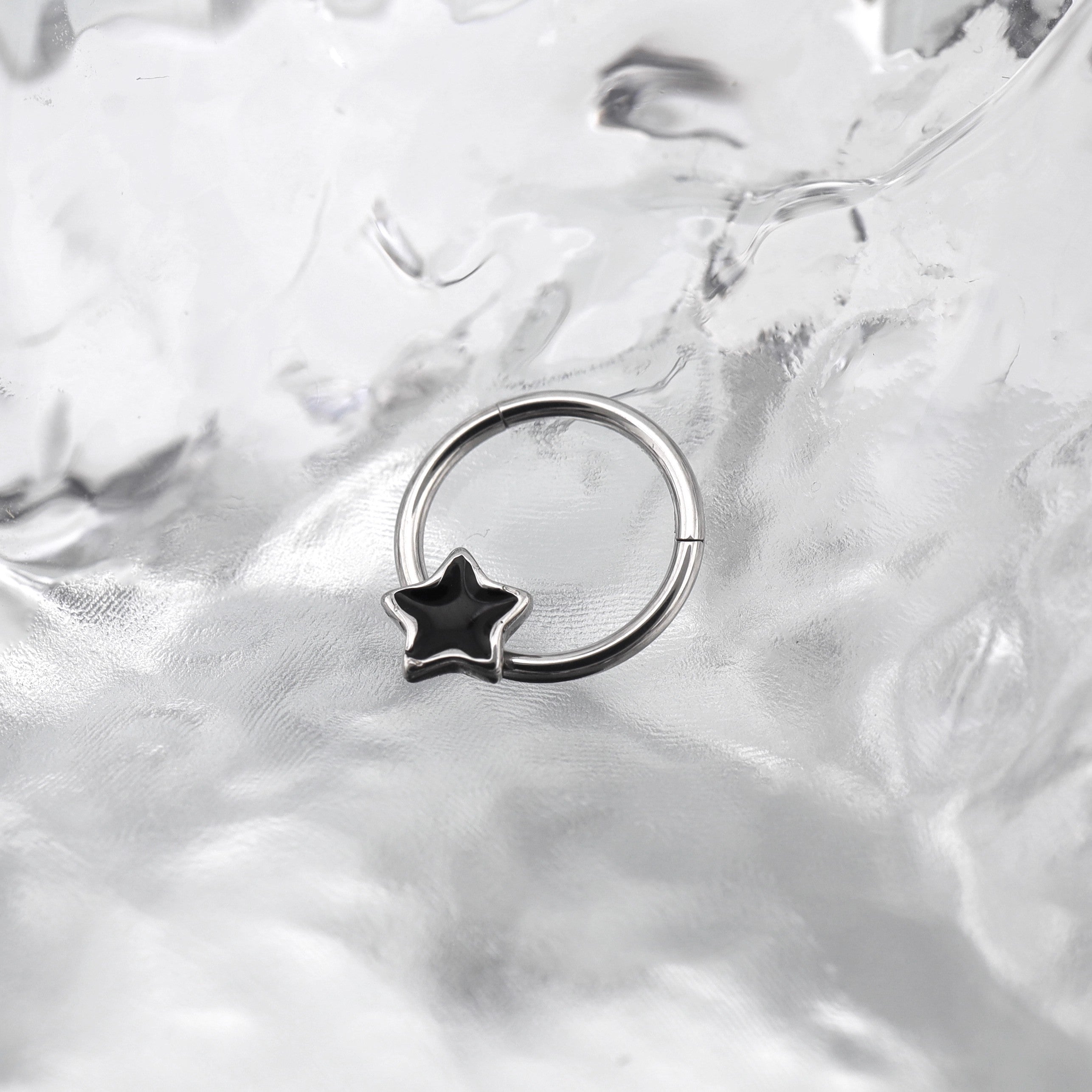 3D pentacle Stainless Steel Segment hoop - 3D pentacle Stainless Steel Segment hoop - Black by CRUXJEWELRY