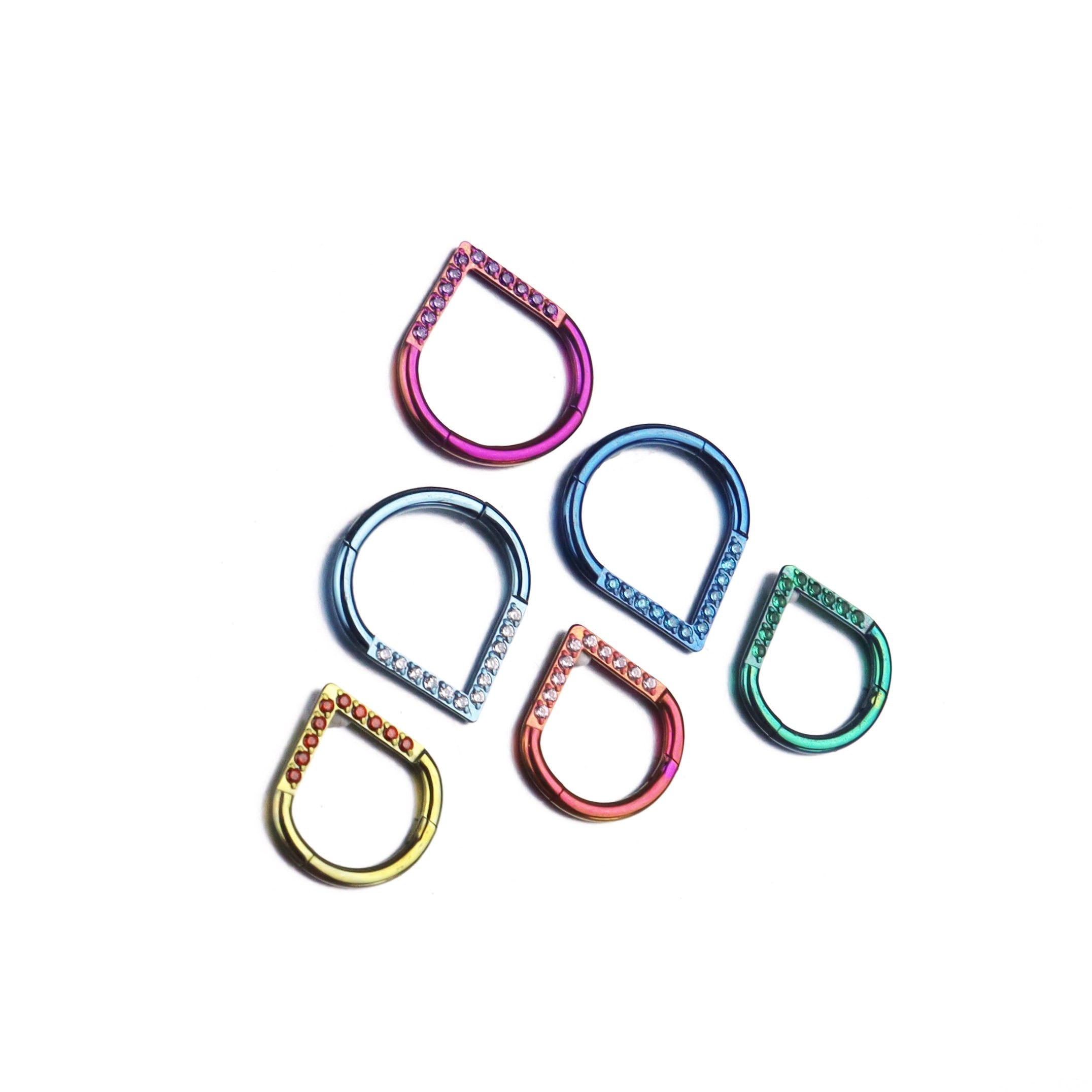 Teardrop CZ Titanium Segment Hoop - Teardrop CZ Titanium Segment Hoop - Light Blue / 8 mm by CRUXJEWELRY