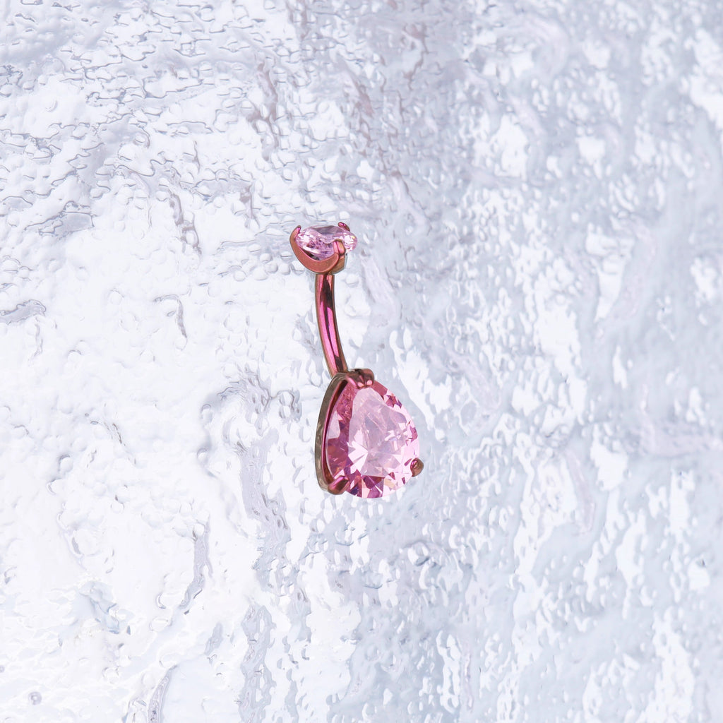 Teardrop CZ Internally Threaded Titanium Belly Ring - Teardrop CZ Internally Threaded Titanium Belly Ring - AB Coating / 6 mm by CRUXJEWELRY