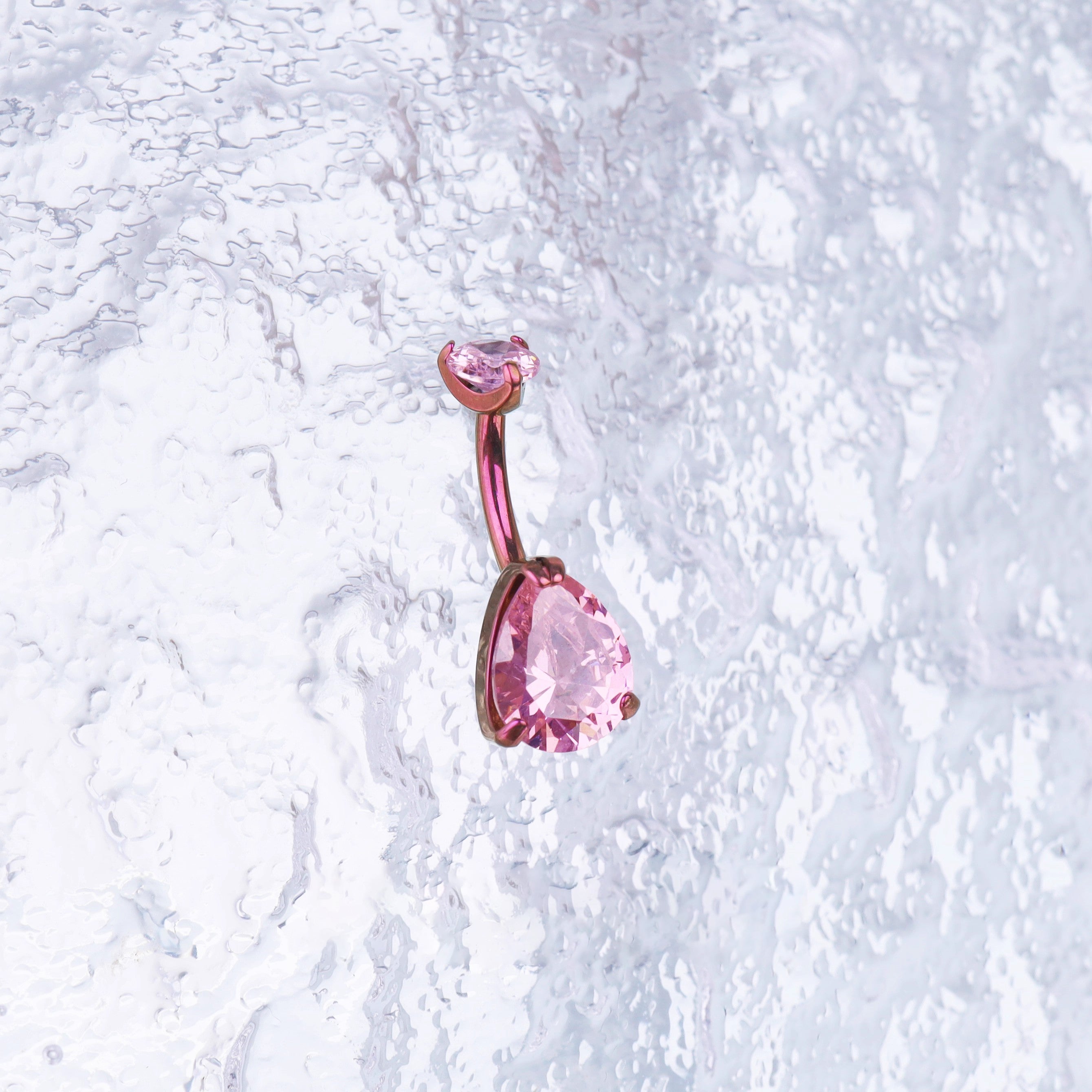 Teardrop CZ Internally Threaded Titanium Belly Ring - Teardrop CZ Internally Threaded Titanium Belly Ring - AB Coating / 6 mm by CRUXJEWELRY