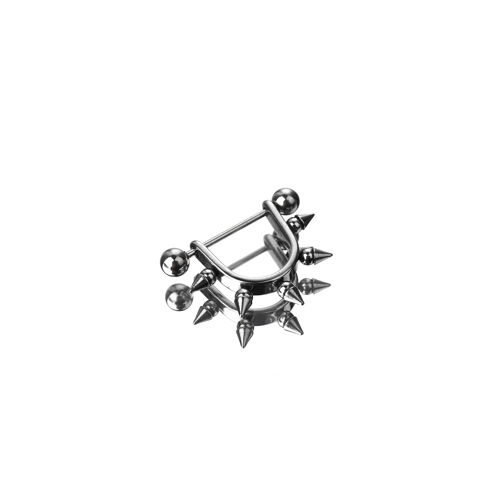 Black & White Spike Stainless Steel Nipple Rings - Black & White Spike Stainless Steel Nipple Rings - Sliver / Single by CRUXJEWELRY