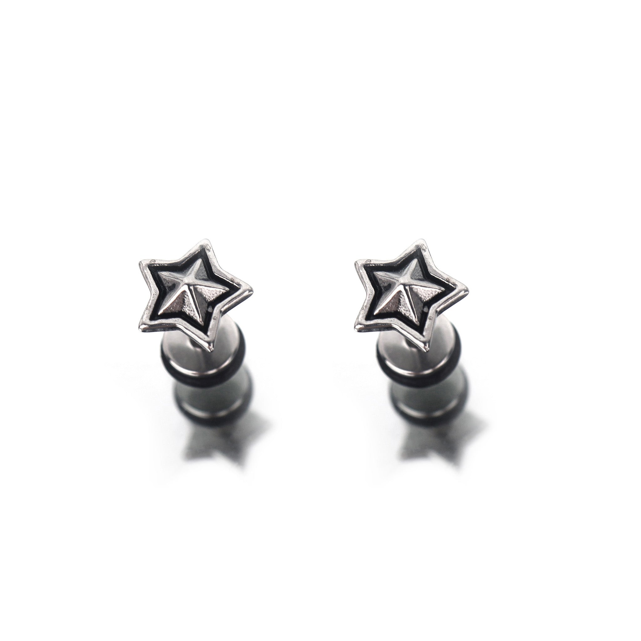 3D Pentagram Externally Threaded Stainless Steel Ear Studs - 3D Pentagram Externally Threaded Stainless Steel Ear Studs - Set by CRUXJEWELRY