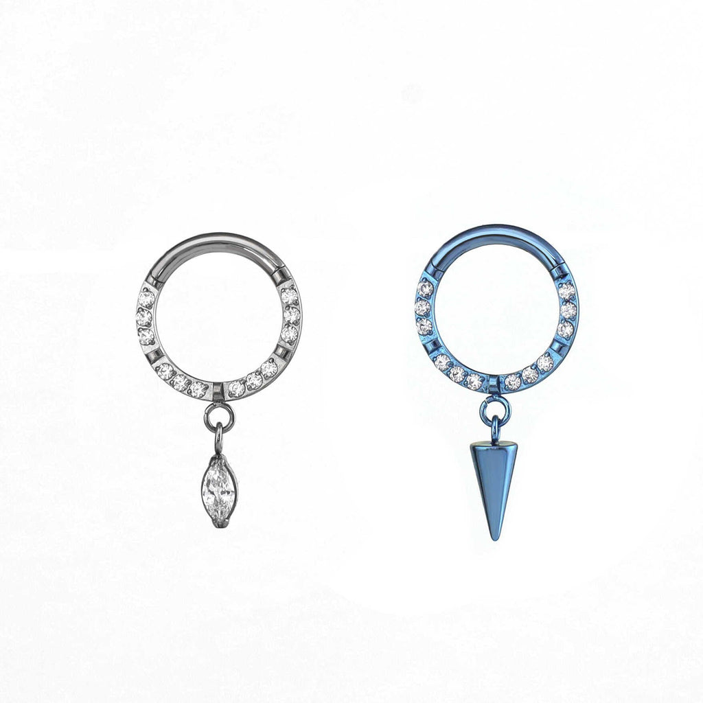 16G CZ Pendant Titanium Clicker - 16G CZ Pendant Titanium Clicker - White by CRUXJEWELRY