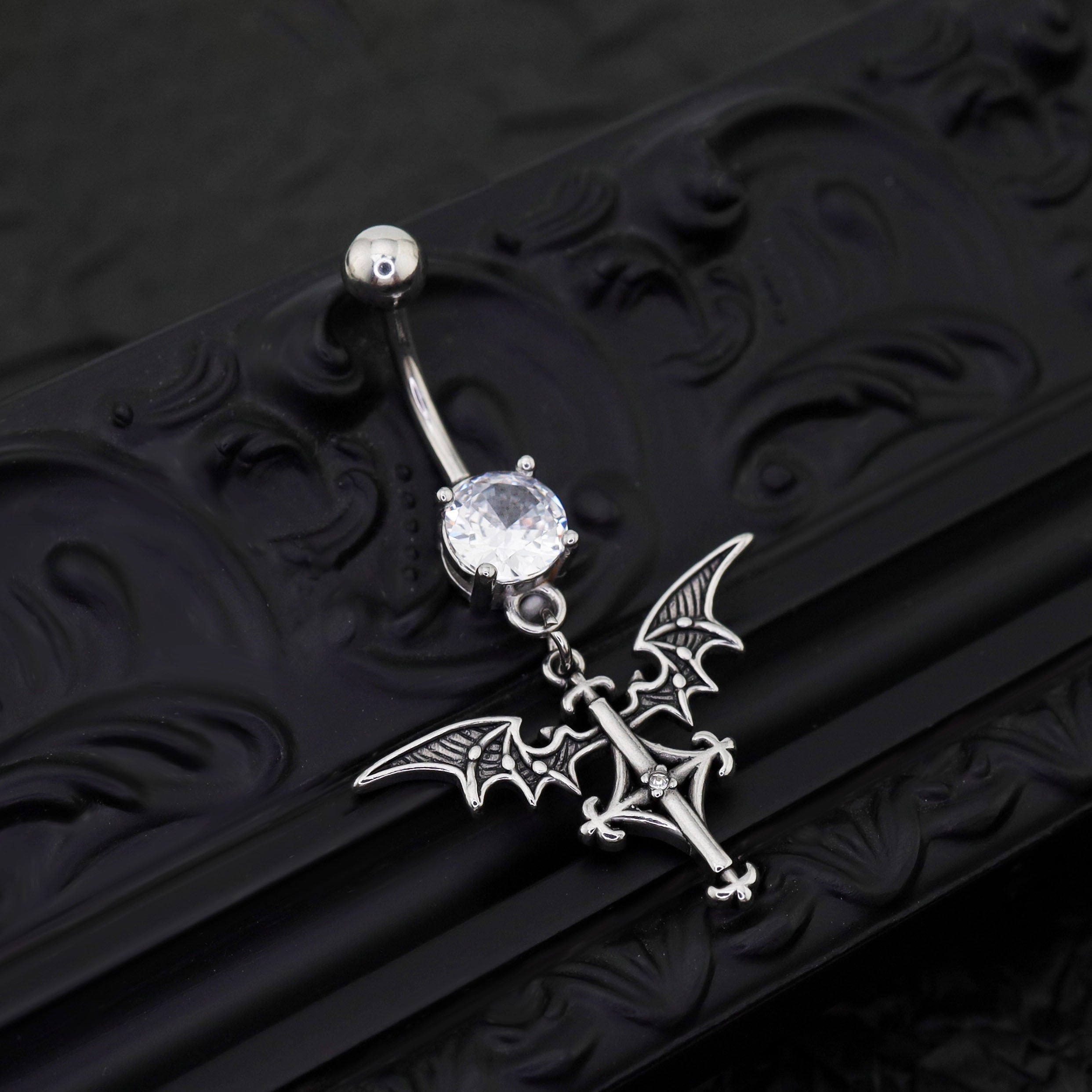 Bat Wing Dangle stainless steel Belly Ring - Bat Wing Dangle stainless steel Belly Ring - Default Title by CRUXJEWELRY