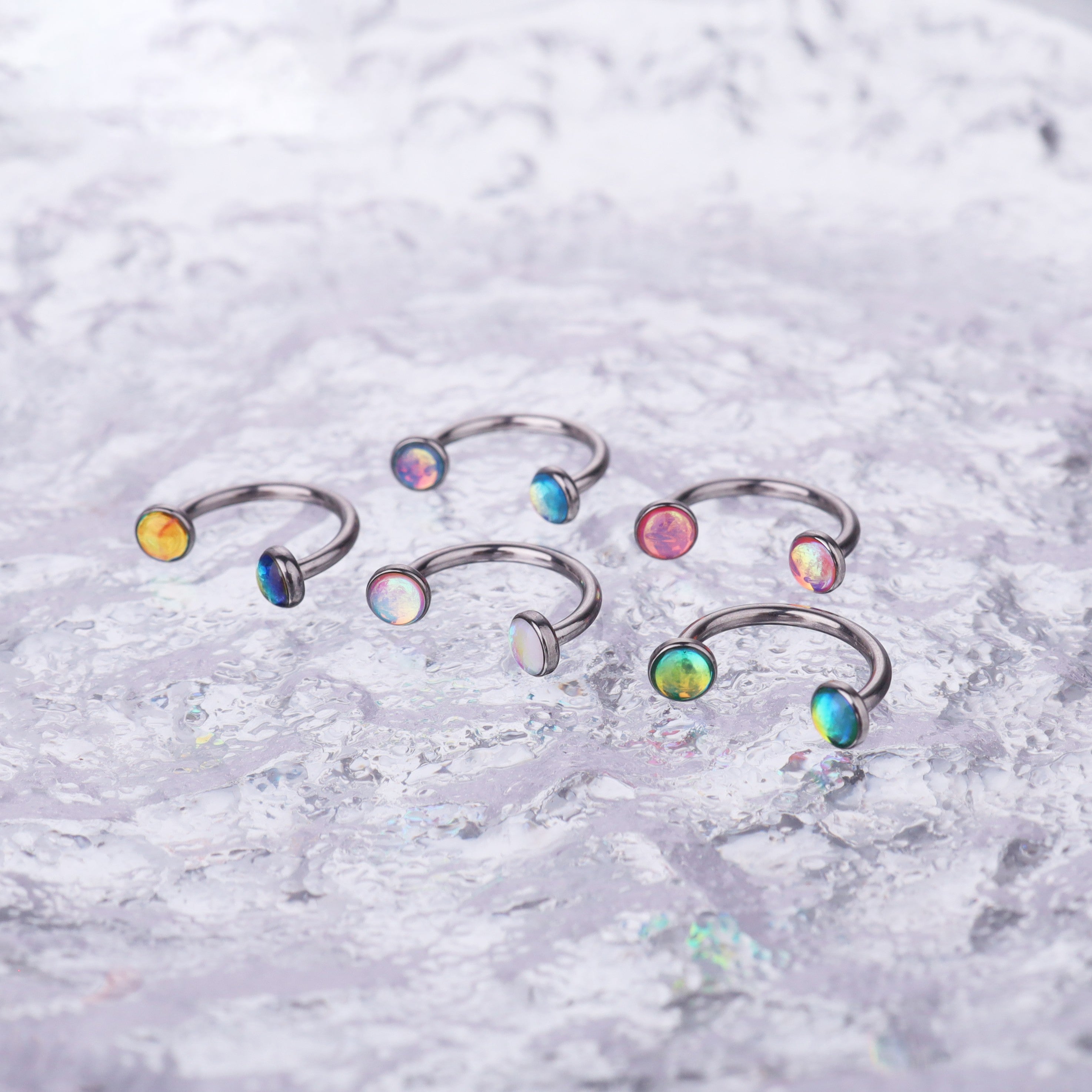 Colorful Dreamy Oil Resin Horseshoe Ring - Colorful Dreamy Oil Resin Horseshoe Ring - Pink / 8 mm by CRUXJEWELRY