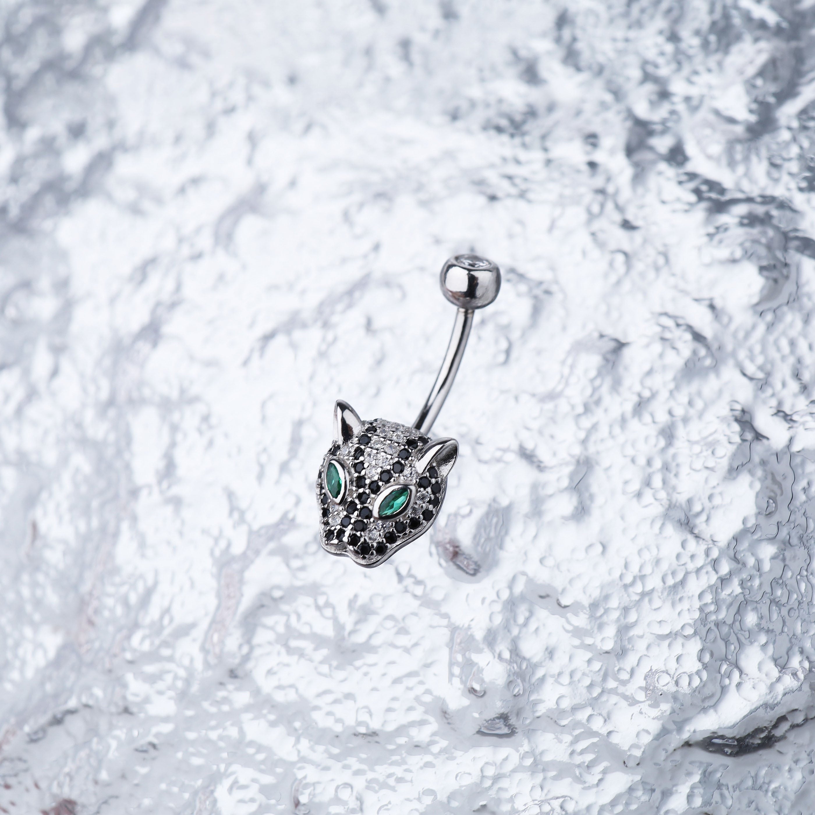 Leopard Head CZ S925 Sterling Silver Belly Ring - Leopard Head CZ S925 Sterling Silver Belly Ring - 6 mm by CRUXJEWELRY
