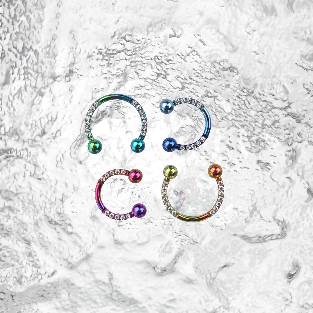 16G CZ Titanium Horseshoe Ring - 16G CZ Titanium Horseshoe Ring - Purple-Pink Gradient / 8 mm by CRUXJEWELRY