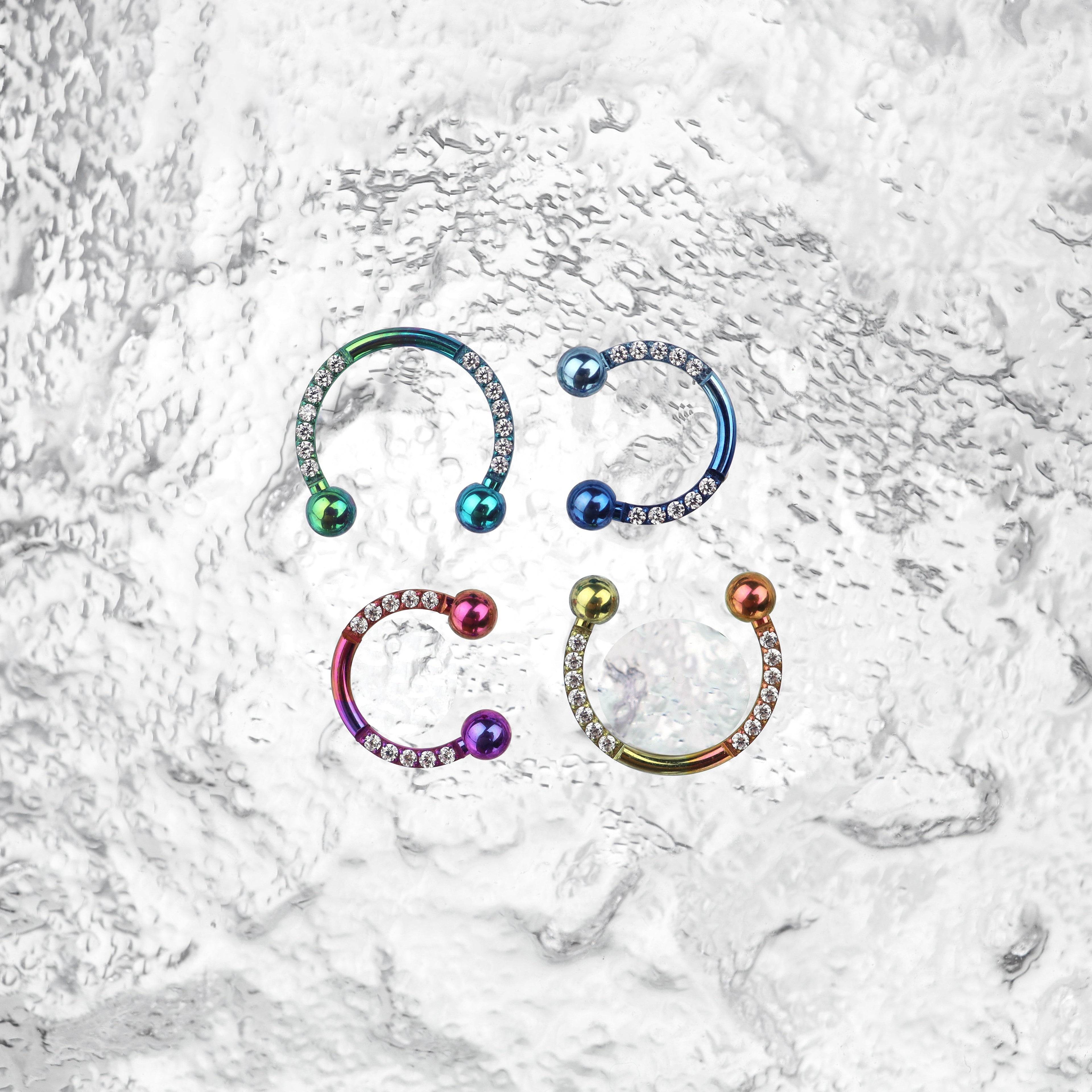 16G CZ Titanium Horseshoe Ring - 16G CZ Titanium Horseshoe Ring - Purple-Pink Gradient / 8 mm by CRUXJEWELRY