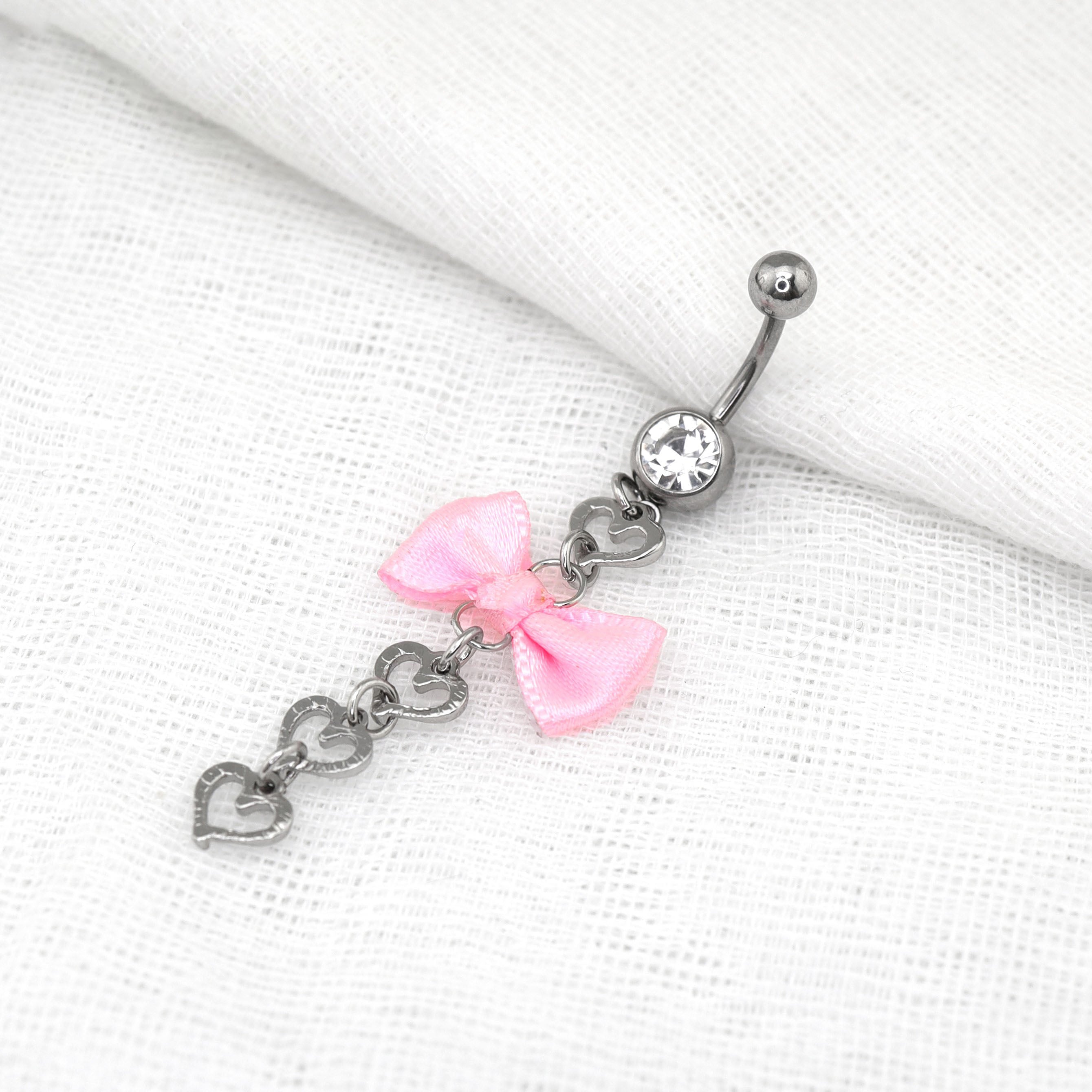 Pink Fabric bow tie Dangle Belly Ring - Pink Fabric bow tie Dangle Belly Ring - Default Title by CRUXJEWELRY