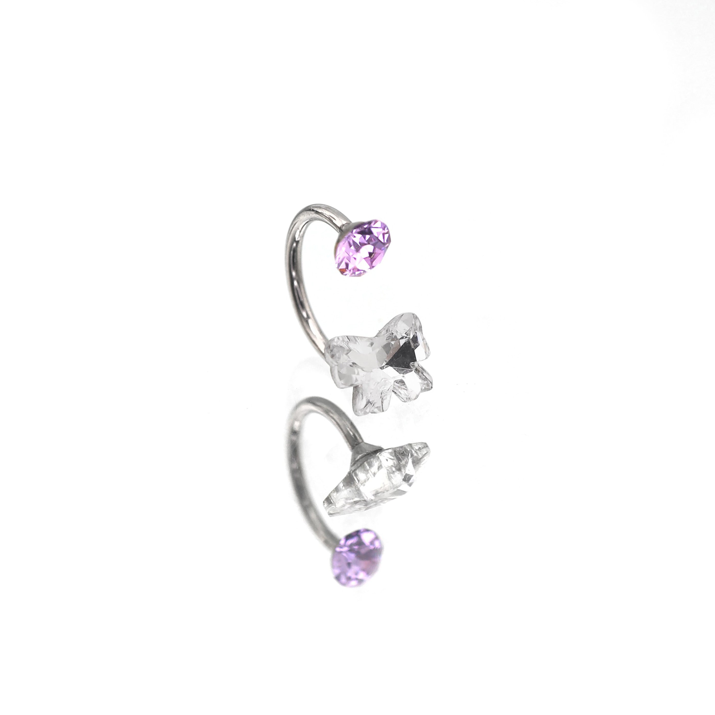 Butterfly CZ Internally Threaded Titanium Horseshoe Ring - Butterfly CZ Internally Threaded Titanium Horseshoe Ring - Purple by CRUXJEWELRY