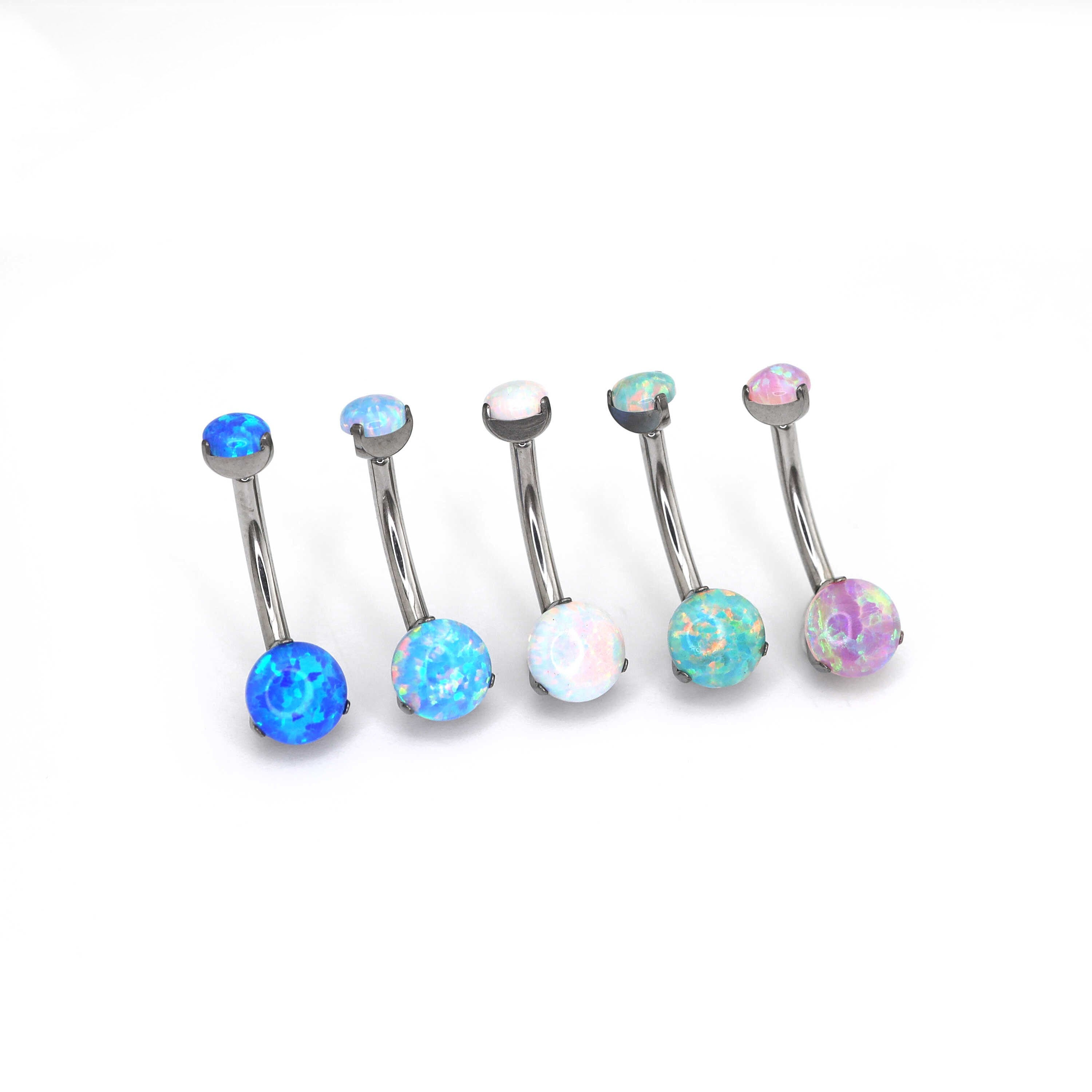Double Round Opal Titanium Belly Ring - Double Round Opal Titanium Belly Ring - Sky Blue by CRUXJEWELRY