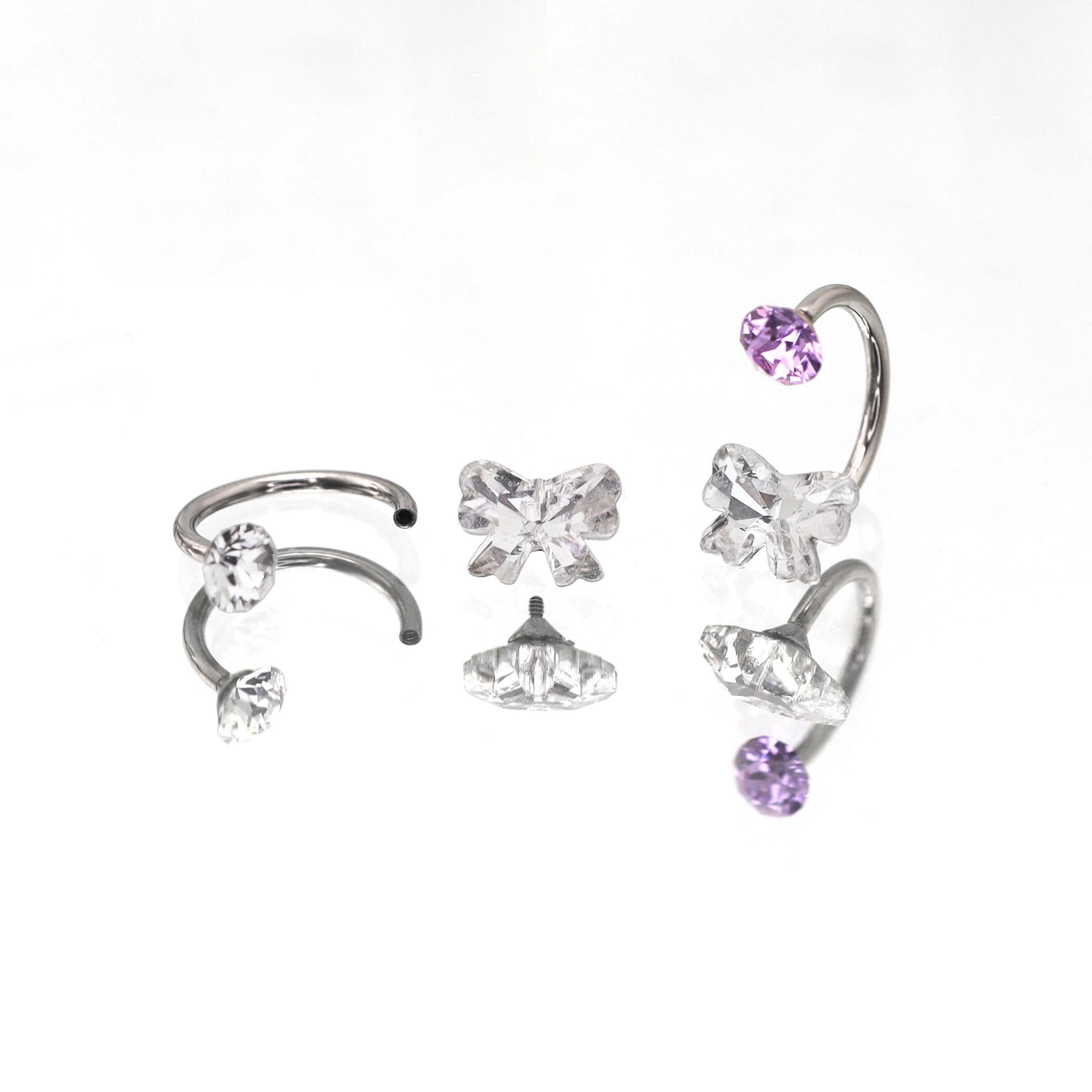 Butterfly CZ Internally Threaded Titanium Horseshoe Ring - Butterfly CZ Internally Threaded Titanium Horseshoe Ring - Purple by CRUXJEWELRY