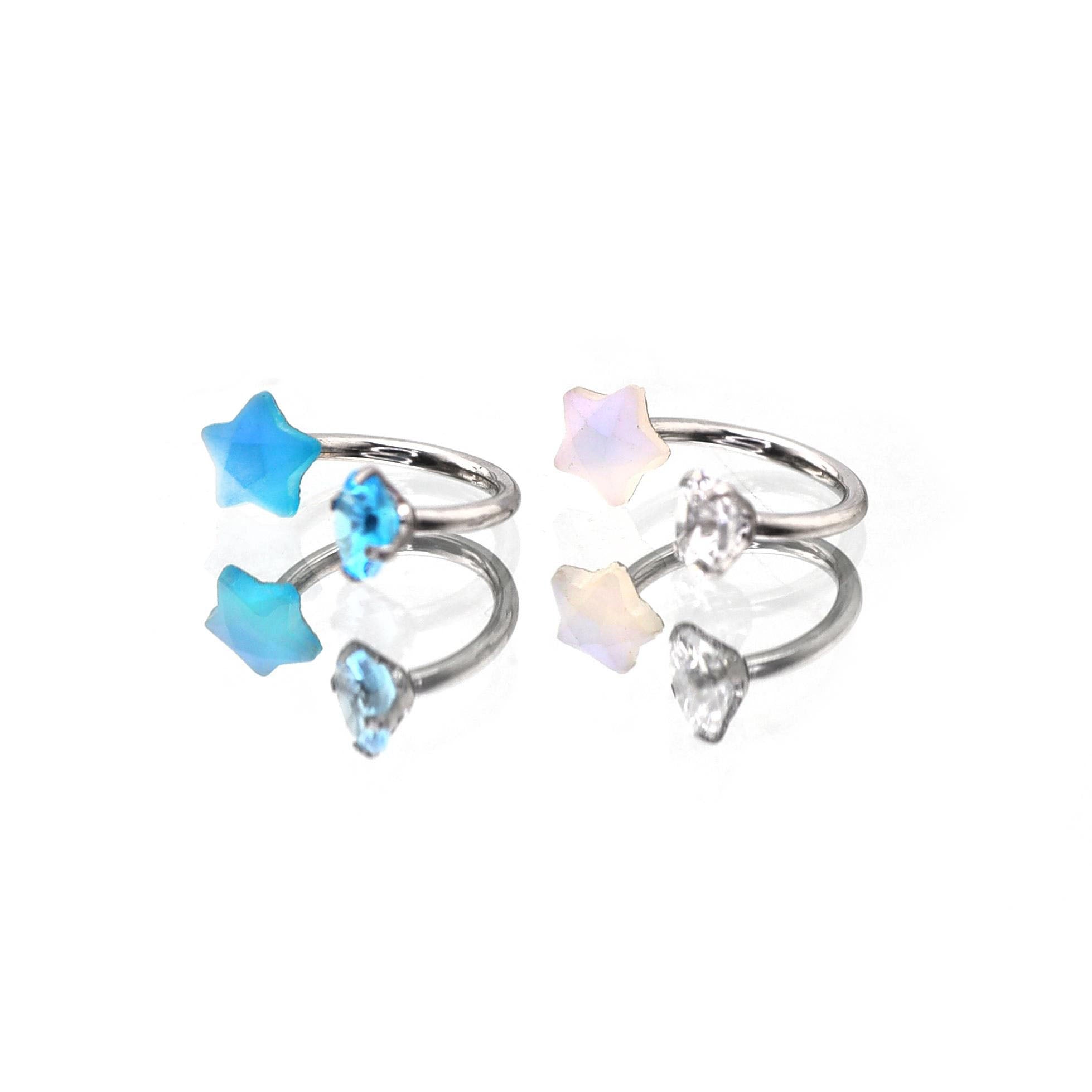 Pentagram CZ stainless steel internally threaded Horseshoe Ring - Pentagram CZ stainless steel internally threaded Horseshoe Ring - Blue / 8 mm by CRUXJEWELRY