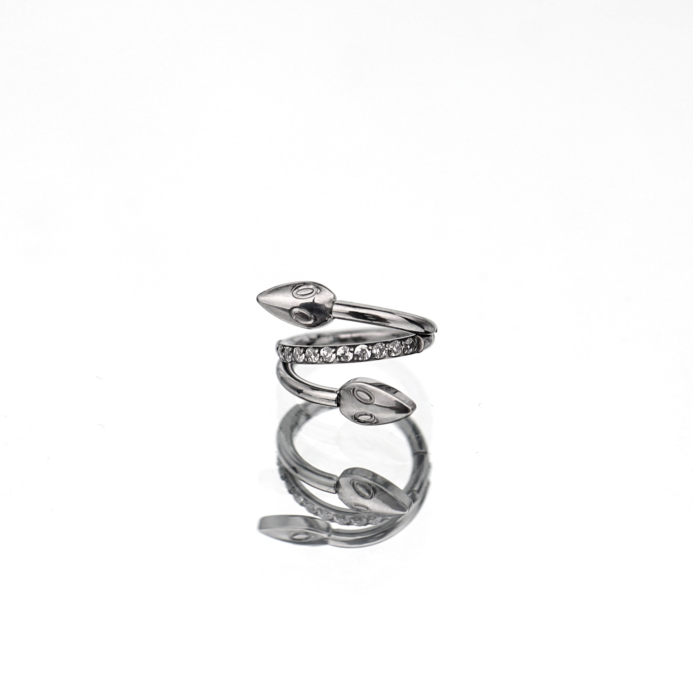 Double Head Snake Titanium Segment Hoop - Double Head Snake Titanium Segment Hoop - silver-1 / 8mm by CRUXJEWELRY
