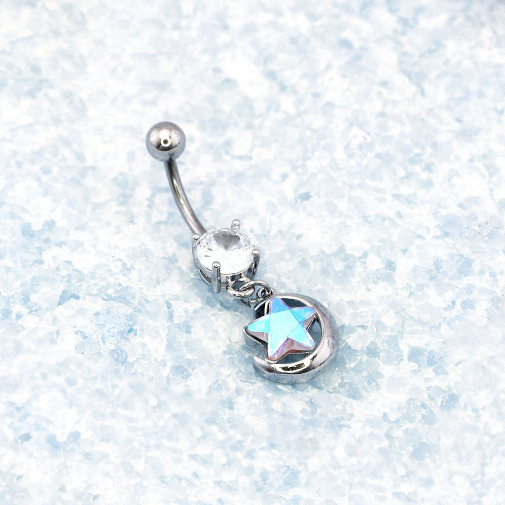 Star-Moon CZ Dangle Belly Ring - Star-Moon CZ Dangle Belly Ring - Default Title by CRUXJEWELRY