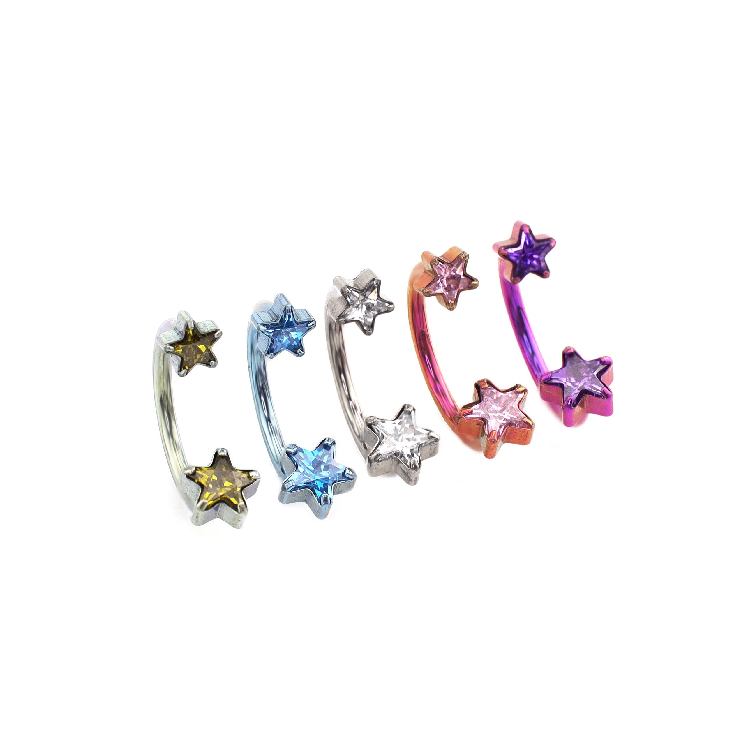 Double Pentagram CZ Titanium Horseshoe Ring - Double Pentagram CZ Titanium Horseshoe Ring - silver-1 / 8mm by CRUXJEWELRY