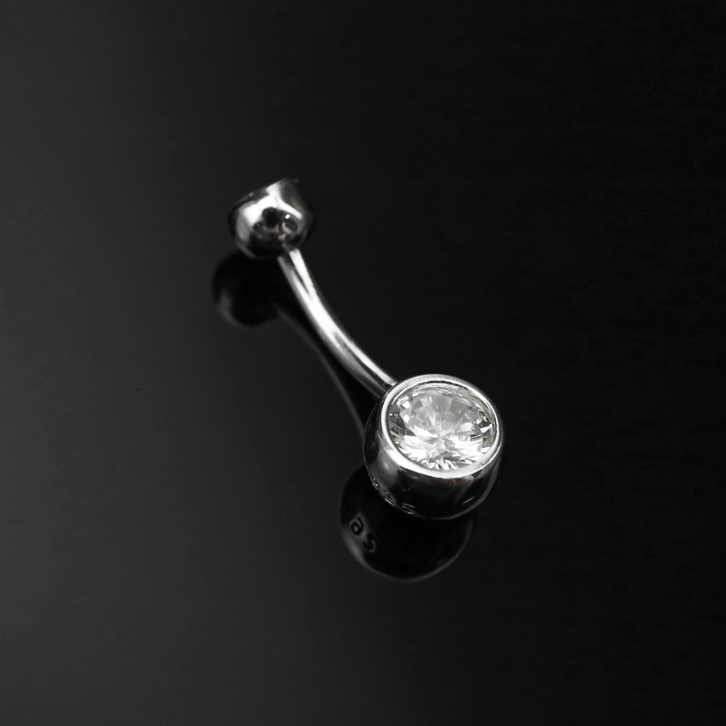 Double Gem CZ S925 Sterling Silver Belly Ring - Double Gem CZ S925 Sterling Silver Belly Ring - 6 mm by CRUXJEWELRY