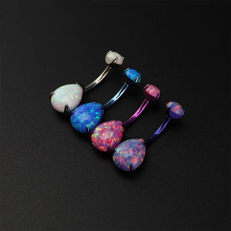 Teardrop Double Opal Titanium Belly Ring - Teardrop Double Opal Titanium Belly Ring - Pearl White by CRUXJEWELRY